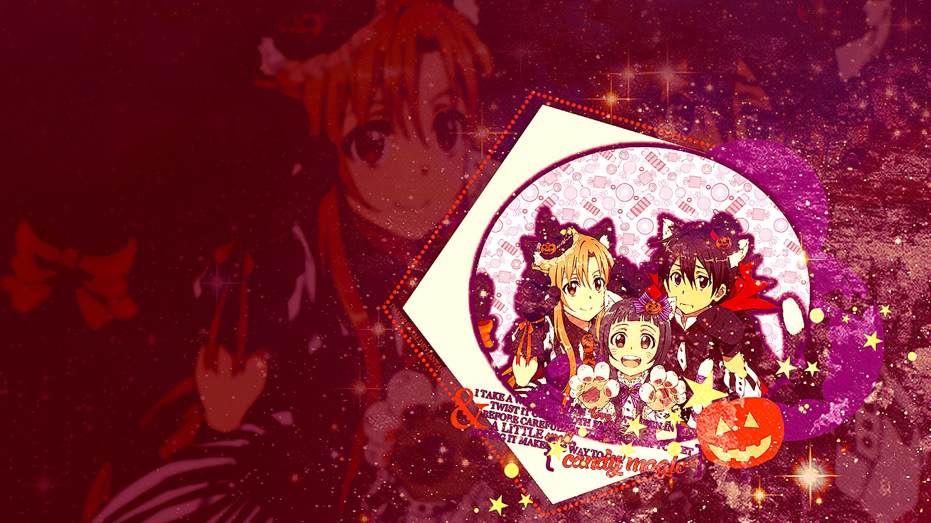 Free download wallpaper Anime, Halloween, Pumpkin, Sword Art Online, Asuna Yuuki, Kirito (Sword Art Online), Kazuto Kirigaya, Yui (Sword Art Online) on your PC desktop