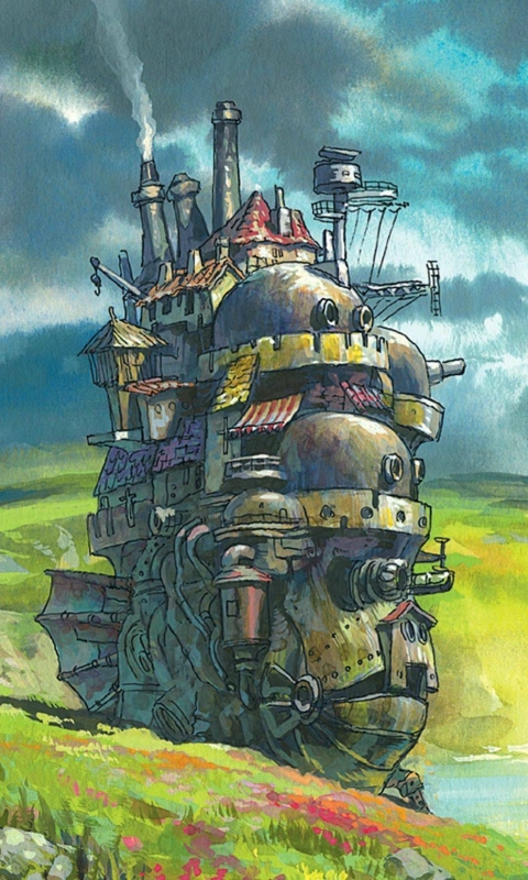 Download mobile wallpaper Anime, Watercolor, Scenery, Castle, Howl's Moving Castle for free.