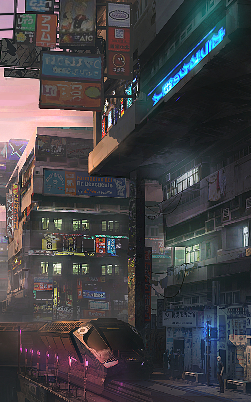 Download mobile wallpaper City, Building, Cyberpunk, Sci Fi, Train, Futuristic for free.