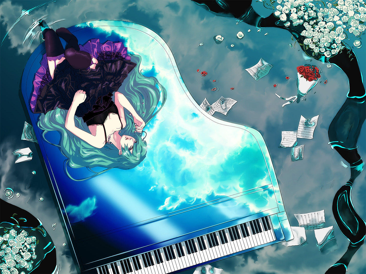 Free download wallpaper Anime, Piano, Vocaloid, Hatsune Miku on your PC desktop