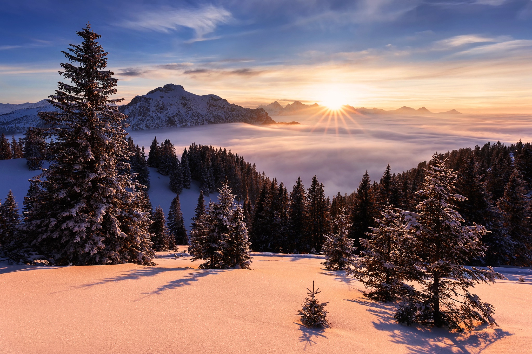 PCデスクトップに風景, 冬, 自然, 地球, ドイツ, 雲海画像を無料でダウンロード