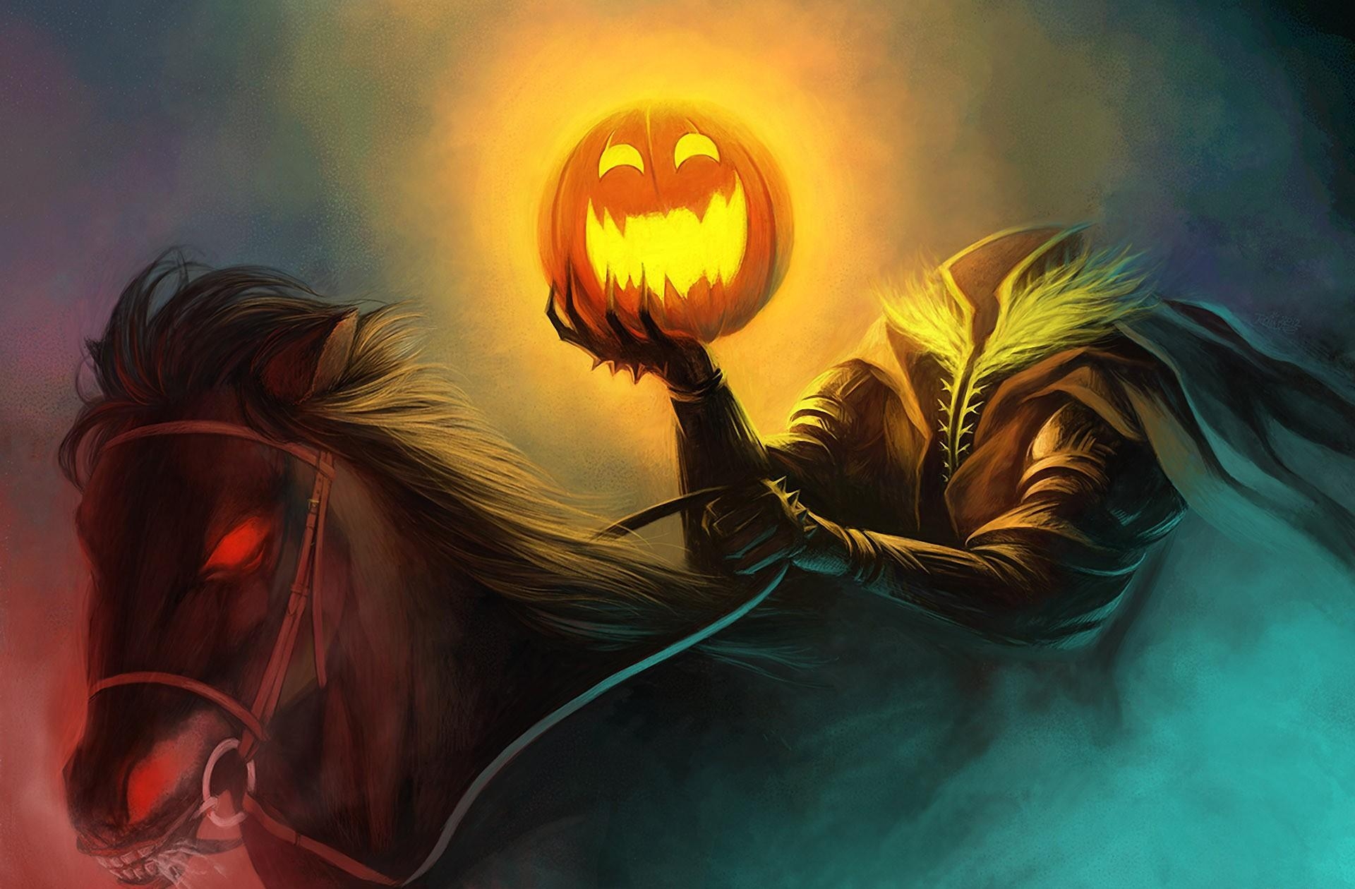 Download PC Wallpaper halloween, holidays, pumpkin, holiday, horse, headless horseman, headless rider