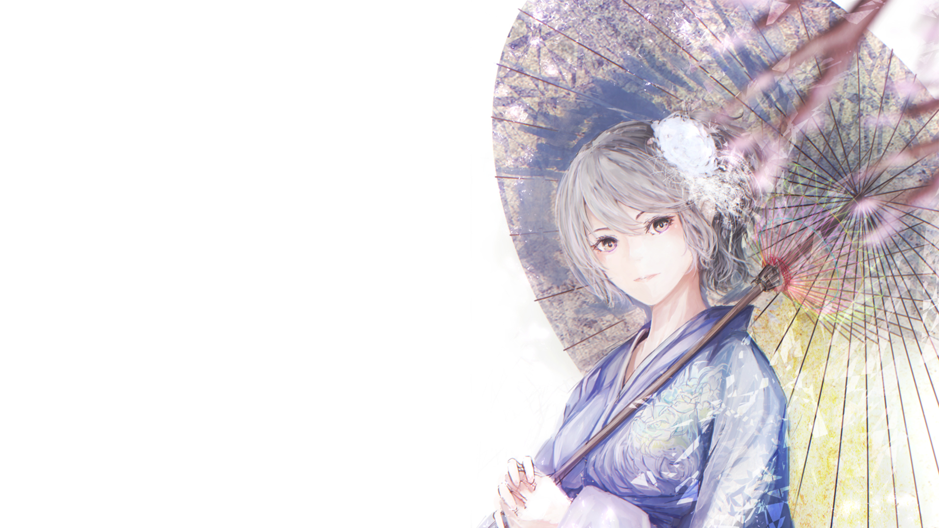 Free download wallpaper Anime, Umbrella, Kimono, Original, Short Hair, Grey Eyes, Grey Hair on your PC desktop