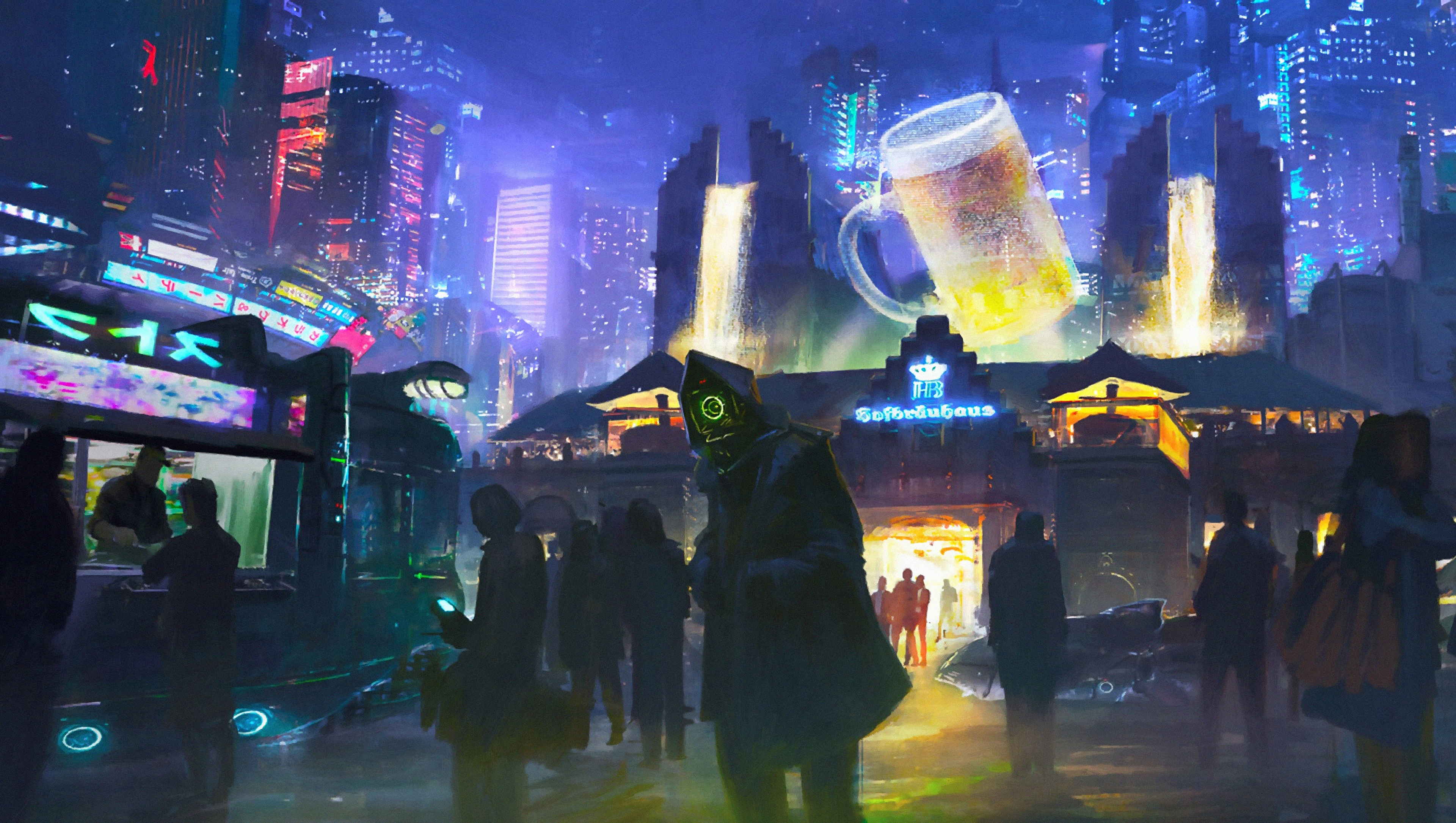 Download mobile wallpaper People, Night, City, Cyberpunk, Sci Fi, Futuristic for free.