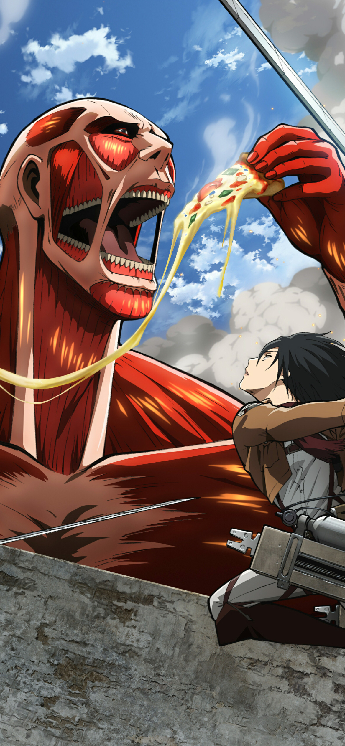 Handy-Wallpaper Animes, Mikasa Ackermann, Shingeki Kein Kyojin, Attack On Titan, Kolossaler Titan kostenlos herunterladen.