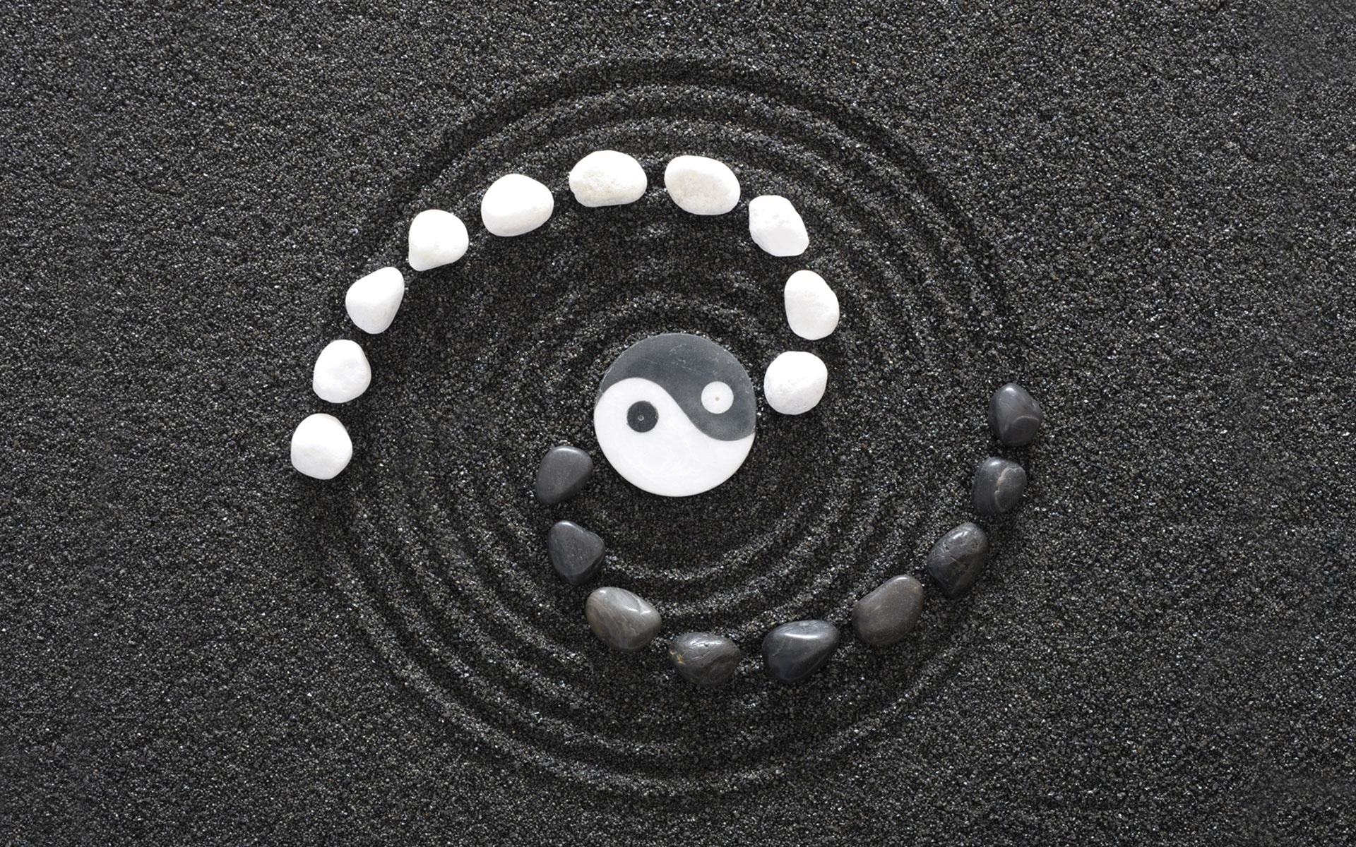 yin & yang, religious, black & white, sand, stone
