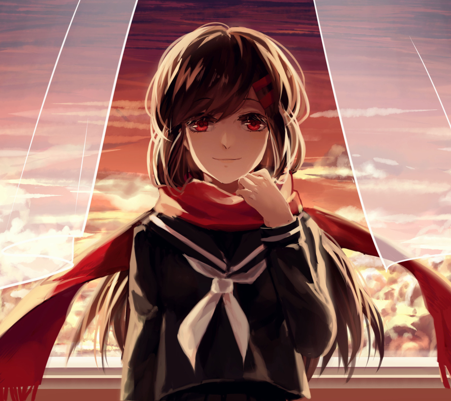 Download mobile wallpaper Anime, Smile, Scarf, Red Eyes, Brown Hair, Kagerou Project, Ayano Tateyama for free.