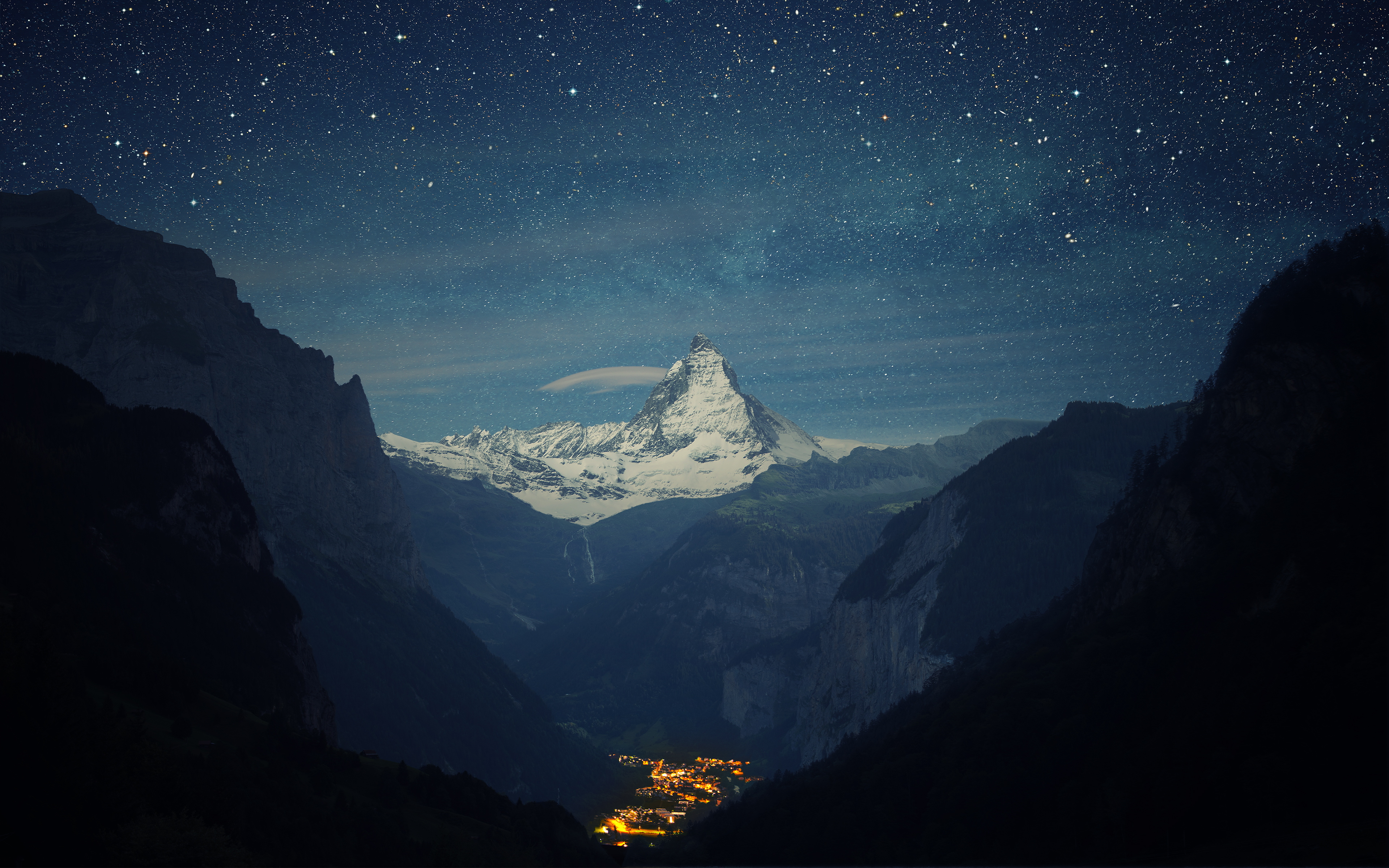 875251 télécharger l'image suisse, cervin, photographie, paysage, ville, lumière, montagne, nuit, de pointe, ciel étoilé, vallée - fonds d'écran et économiseurs d'écran gratuits