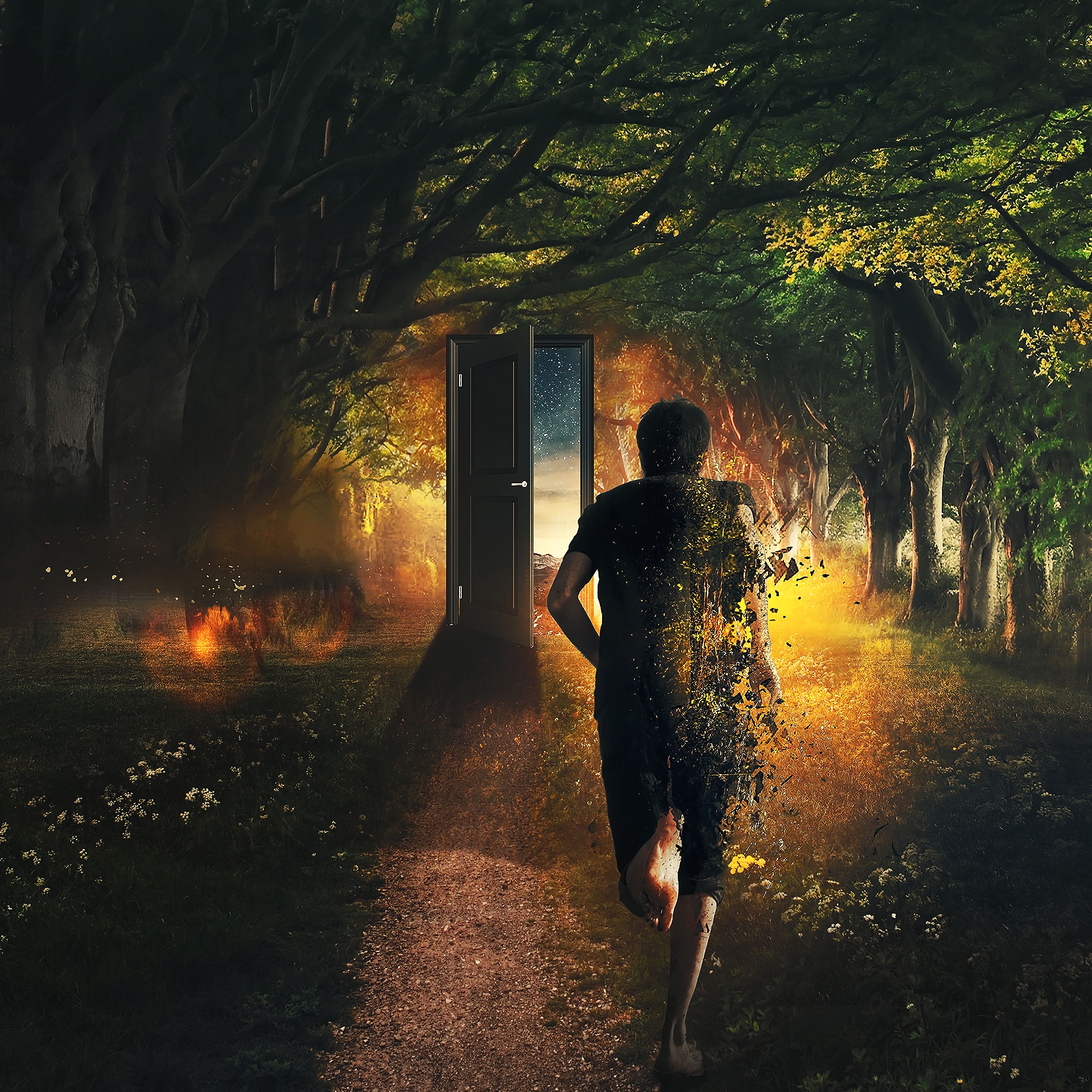 time, art, it's time, run, person, imagination, running, door, human, forest