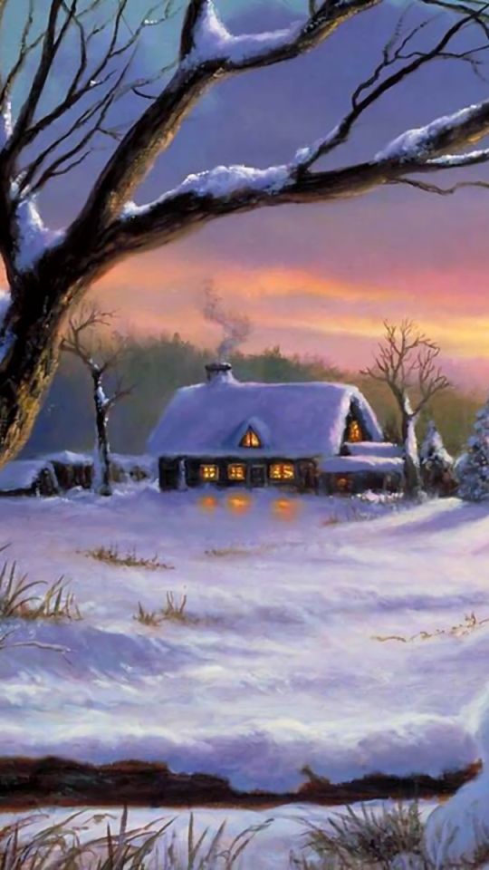 Download mobile wallpaper Winter, Snow, Tree, House, Artistic for free.