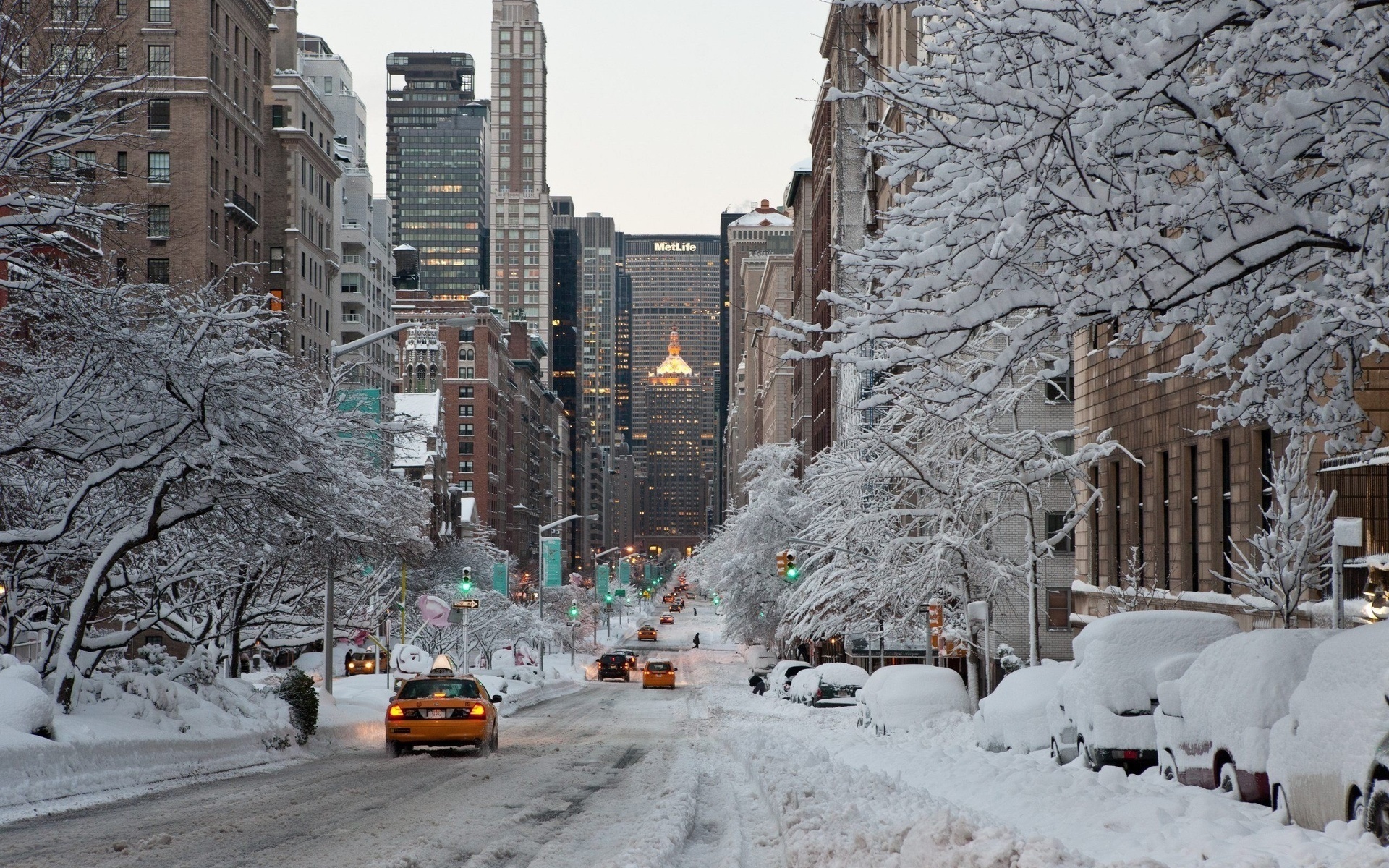 winter, landscape, cities, roads, snow, gray Desktop Wallpaper
