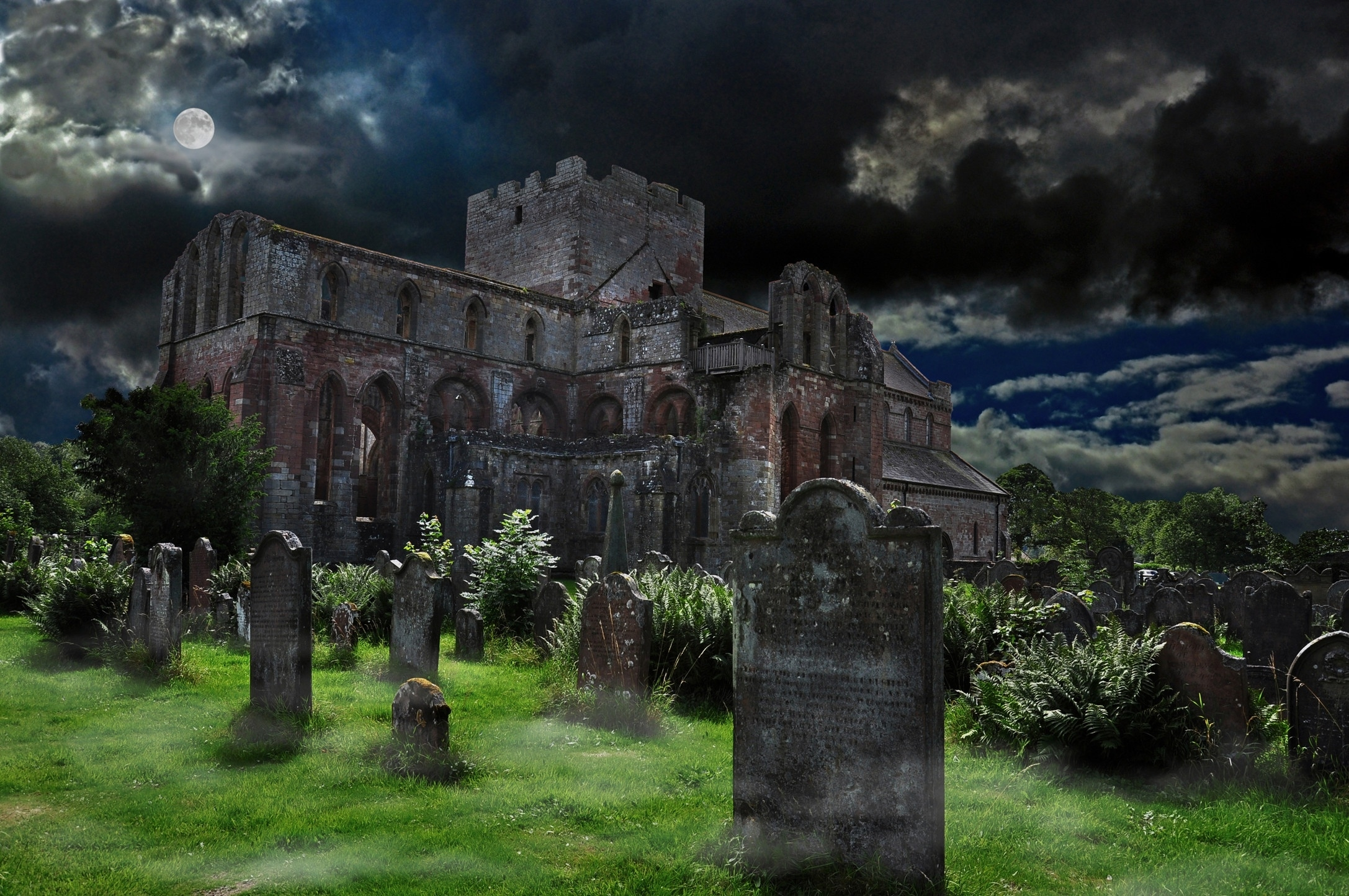 dark, cemetery, castle, tombstone