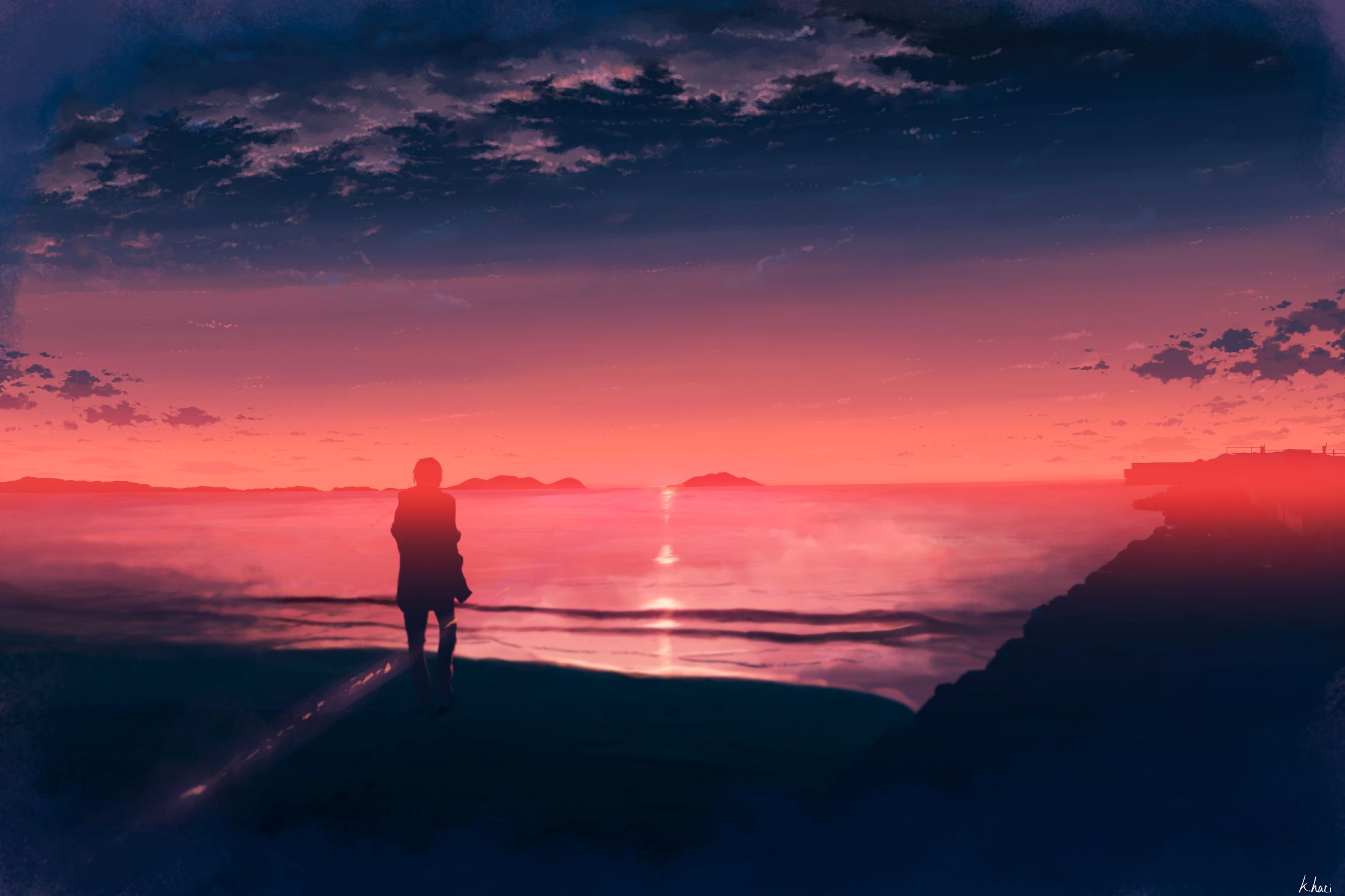 Laden Sie das Original, Sonnenuntergang, Animes-Bild kostenlos auf Ihren PC-Desktop herunter
