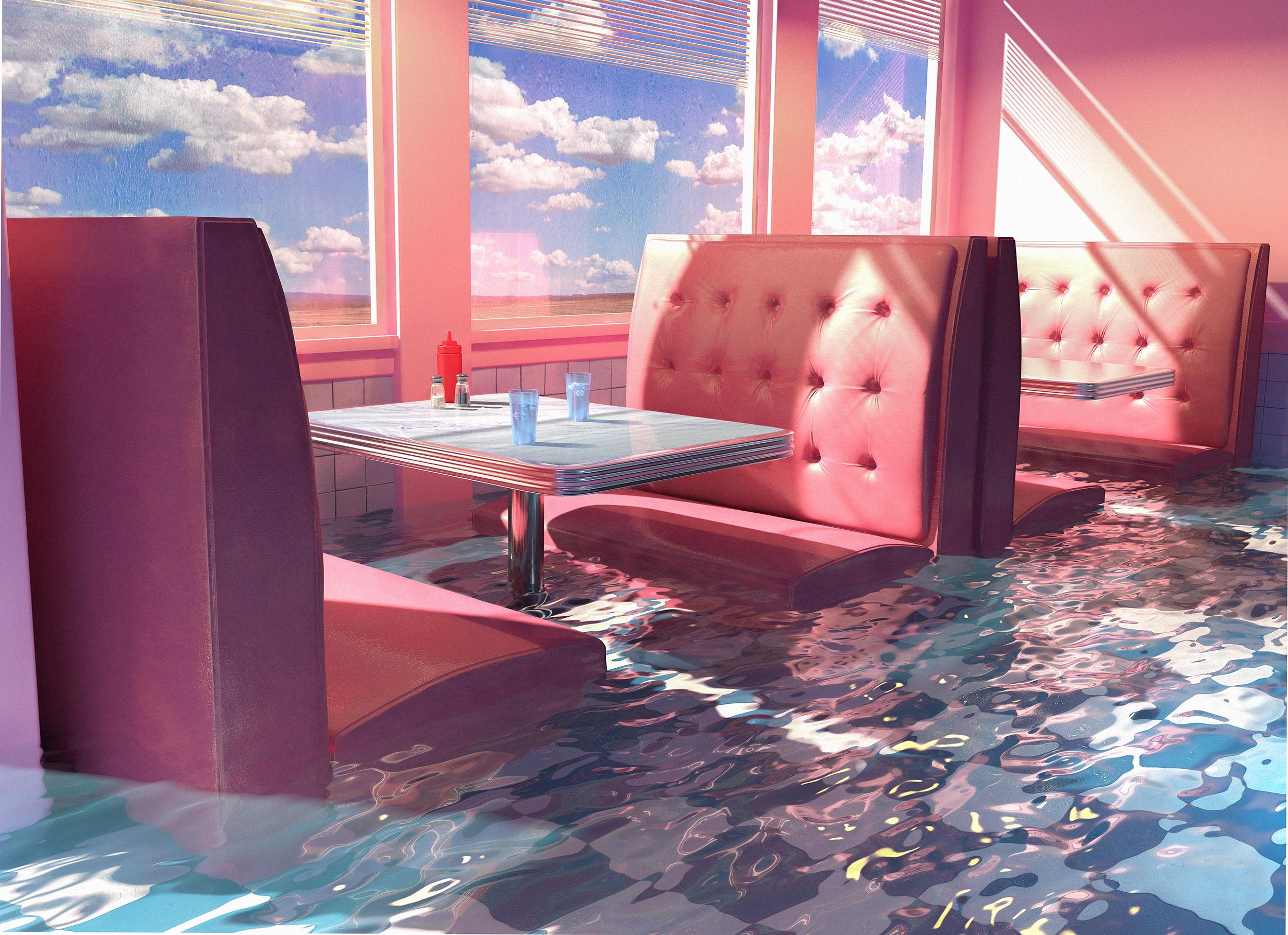 Download mobile wallpaper Water, Chair, Table, Room, Artistic for free.