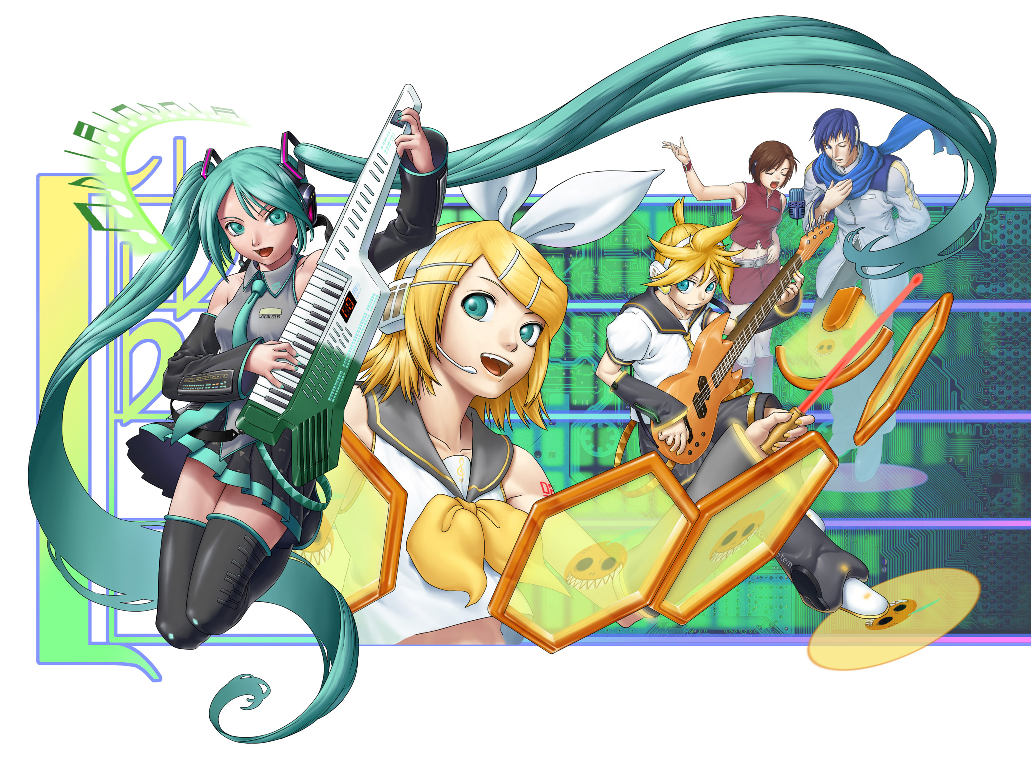 Laden Sie das Vocaloid, Hatsune Miku, Animes, Rin Kagamine, Kaito (Vocaloid), Len Kagamine, Meiko (Vocaloid)-Bild kostenlos auf Ihren PC-Desktop herunter