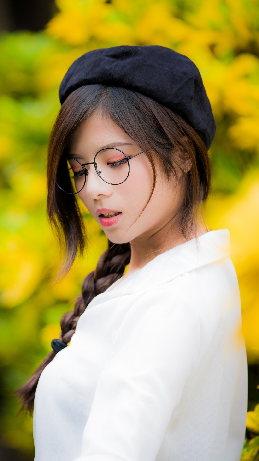 Download mobile wallpaper Glasses, Brunette, Model, Women, Braid, Asian for free.