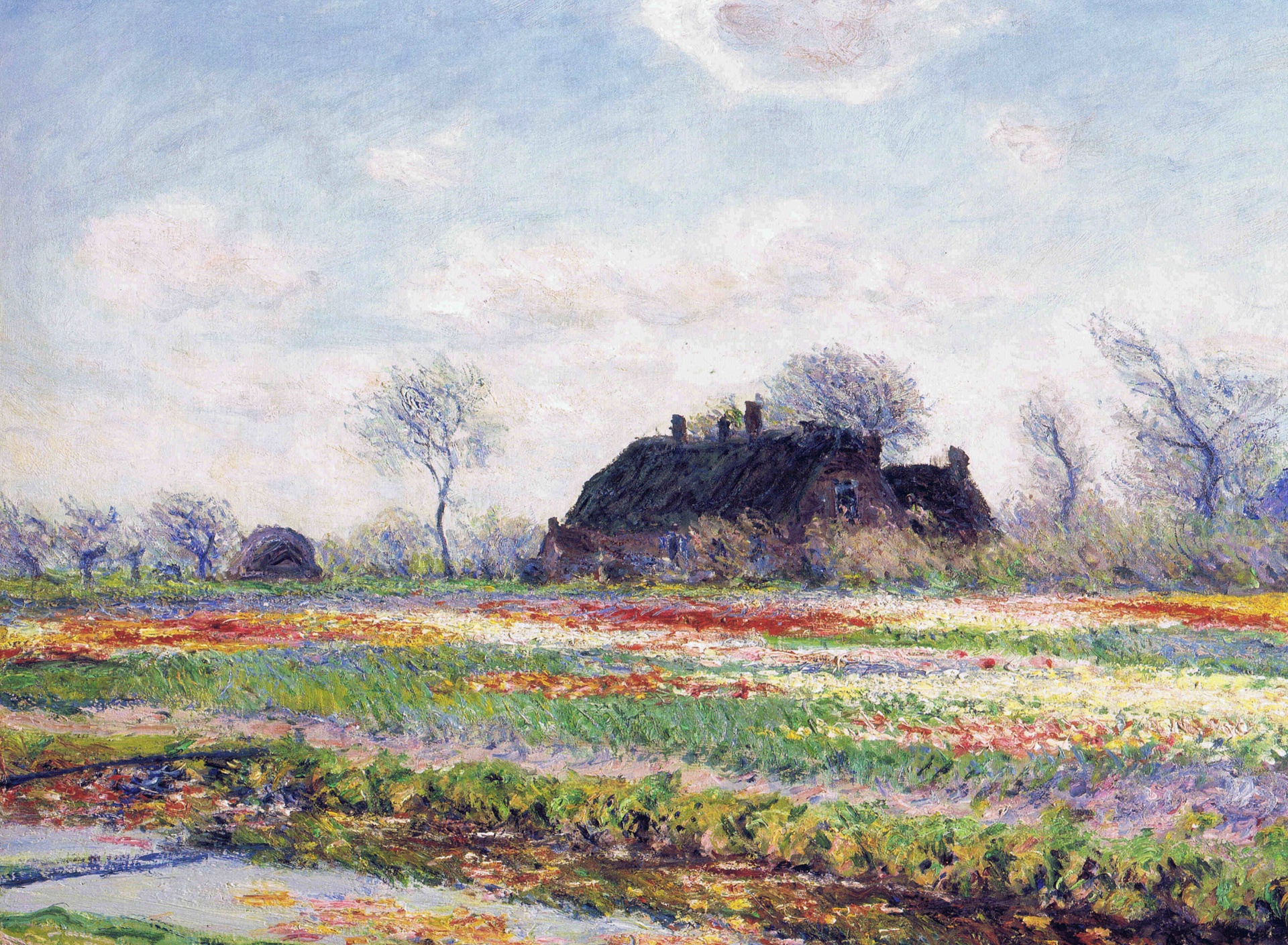 Download mobile wallpaper House, Field, Painting, Artistic for free.