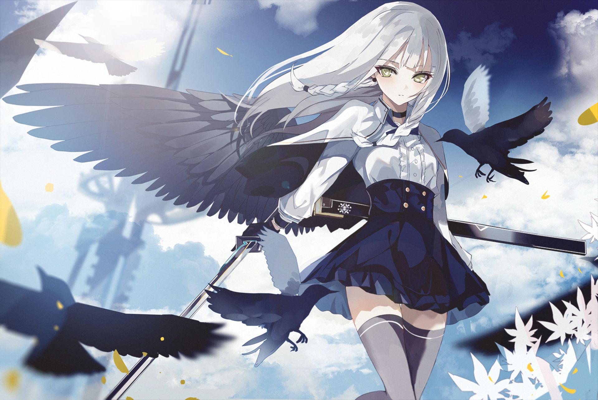 Download mobile wallpaper Anime, Bird, Wings, Original, White Hair for free.