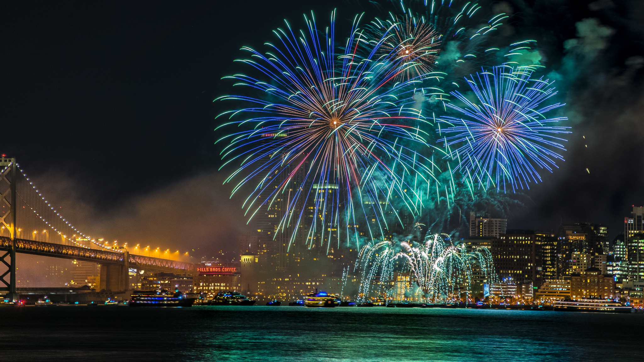 Free download wallpaper Building, Holiday, Bridge, Fireworks, Photography on your PC desktop