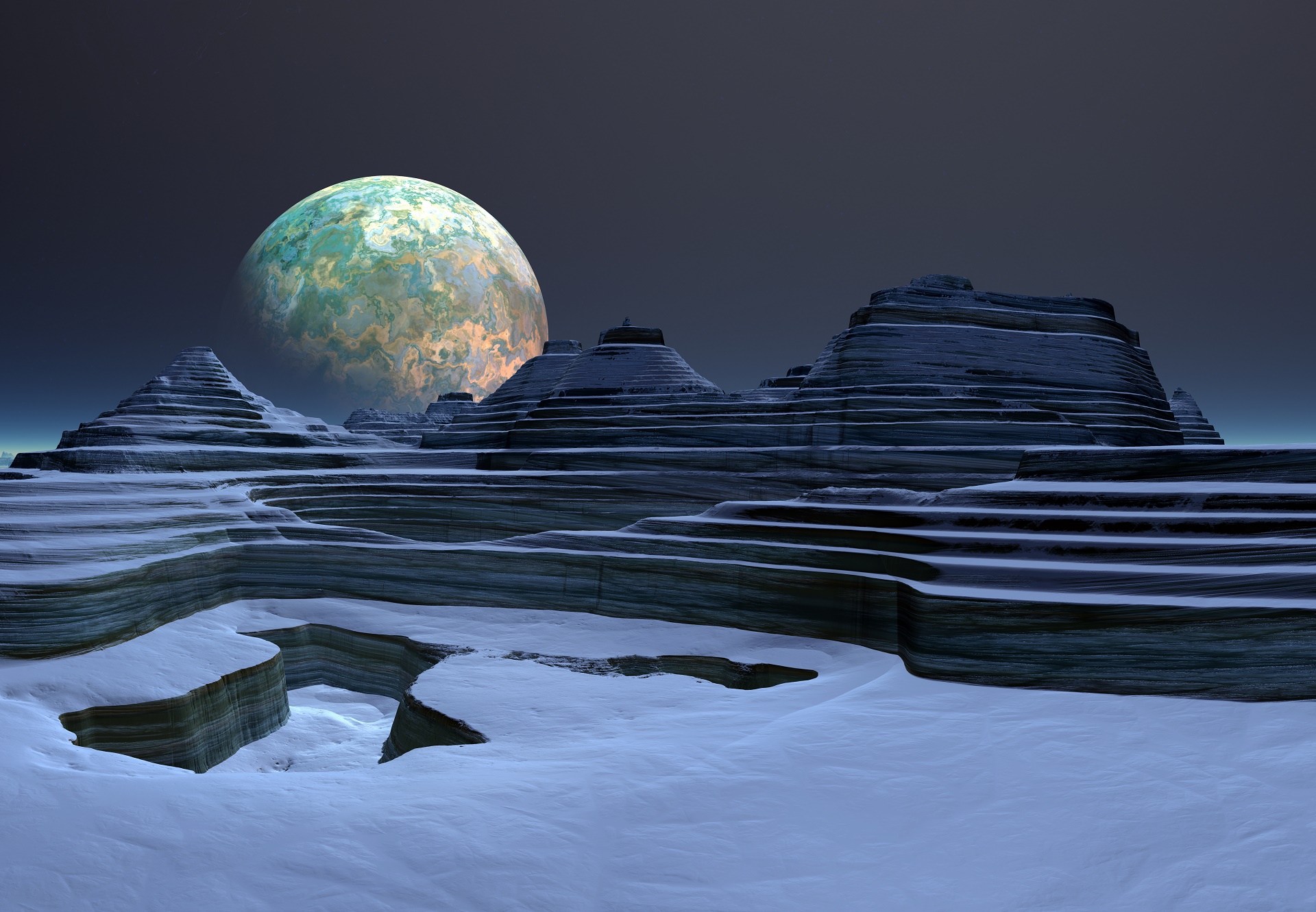 Download mobile wallpaper Landscape, 3D, Planet, Artistic, Cgi for free.
