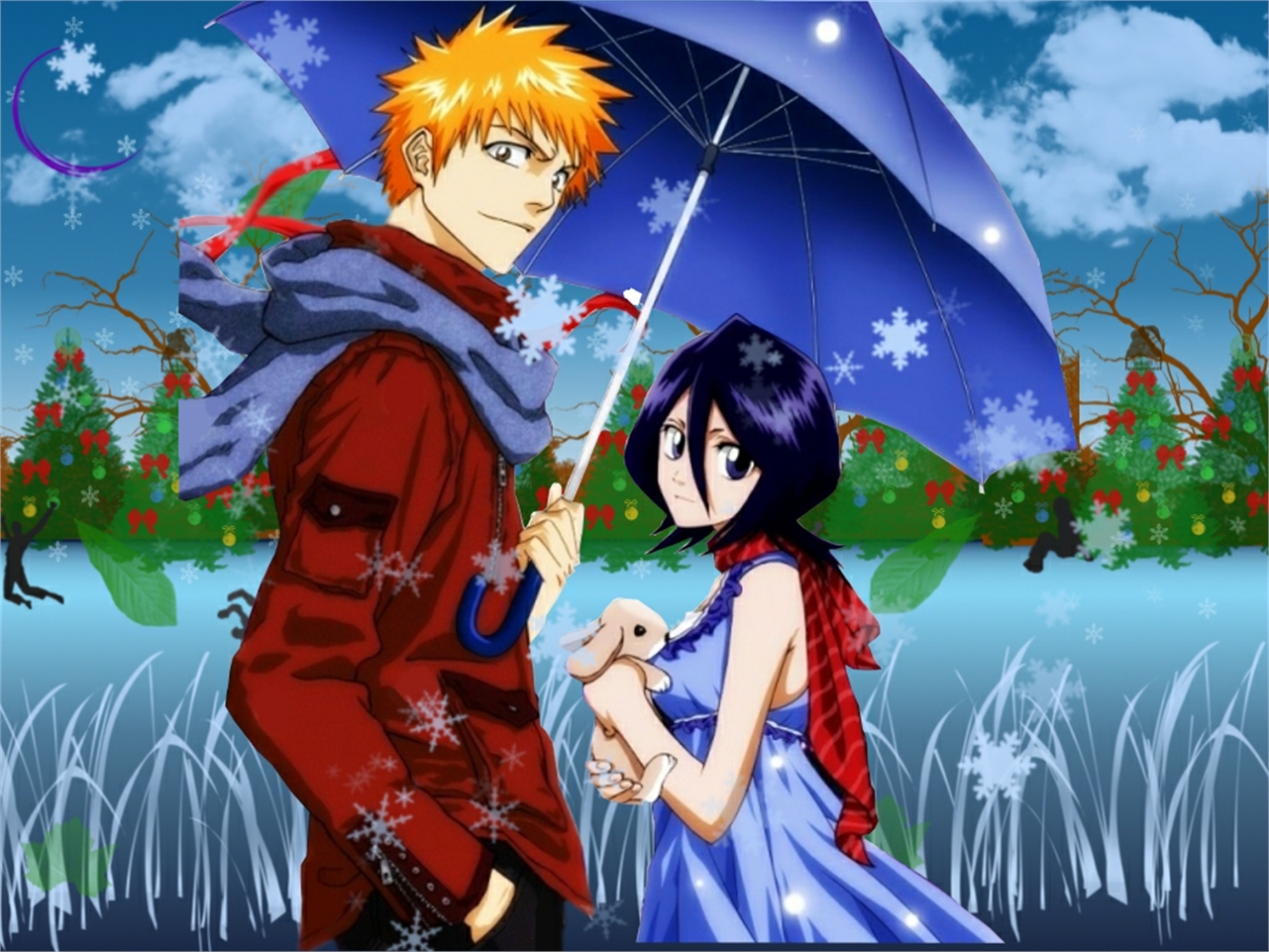 Download mobile wallpaper Anime, Bleach, Rukia Kuchiki, Ichigo Kurosaki for free.