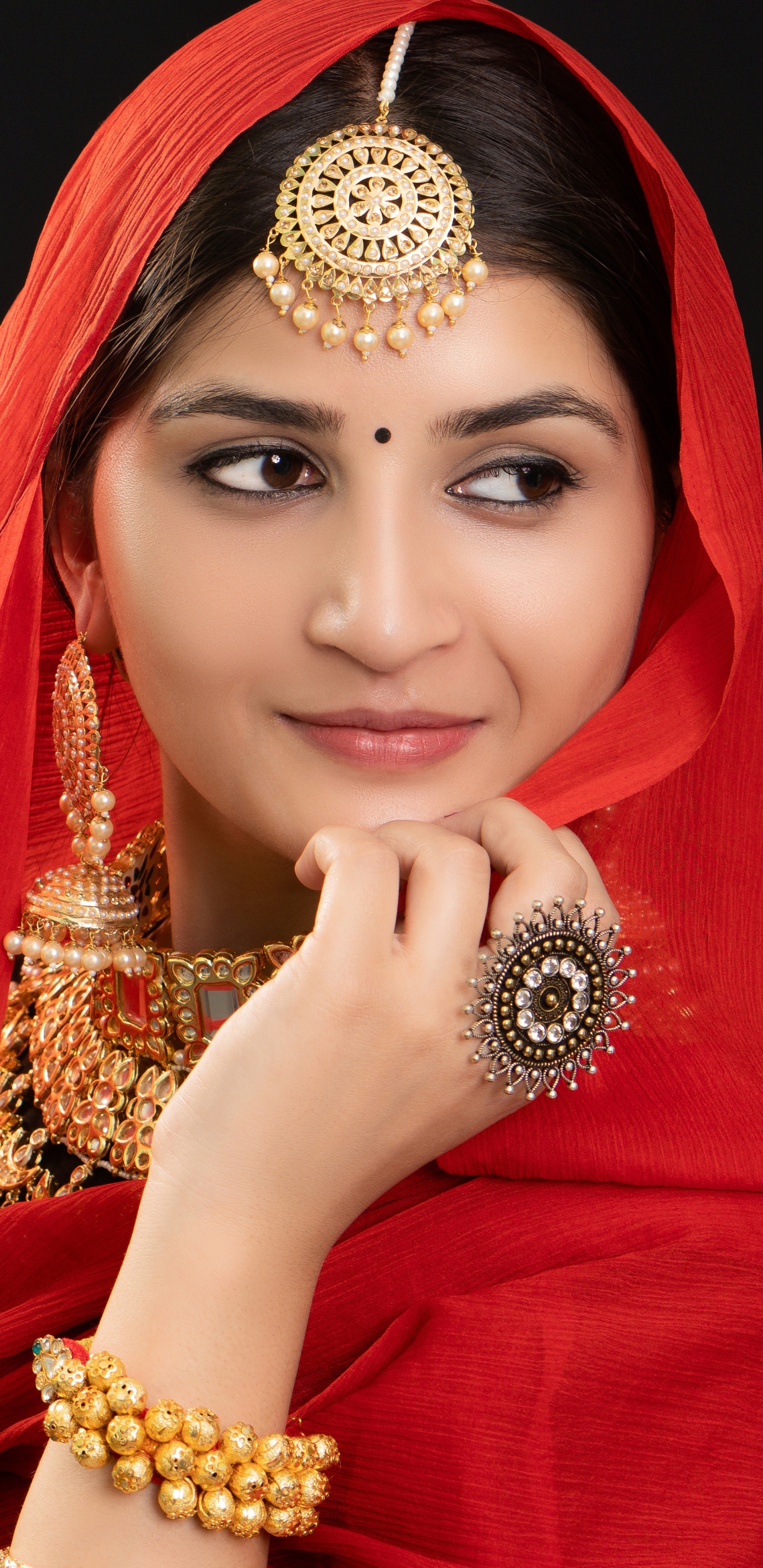 Download mobile wallpaper Jewelry, Model, Women, Earrings, Indian, Brown Eyes, Black Hair for free.