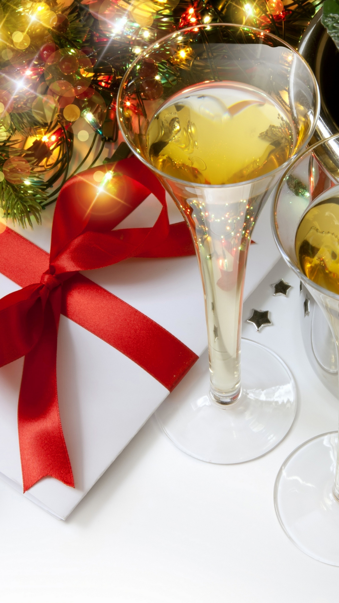 Download mobile wallpaper Christmas, Holiday, Glass, Gift, Champagne for free.