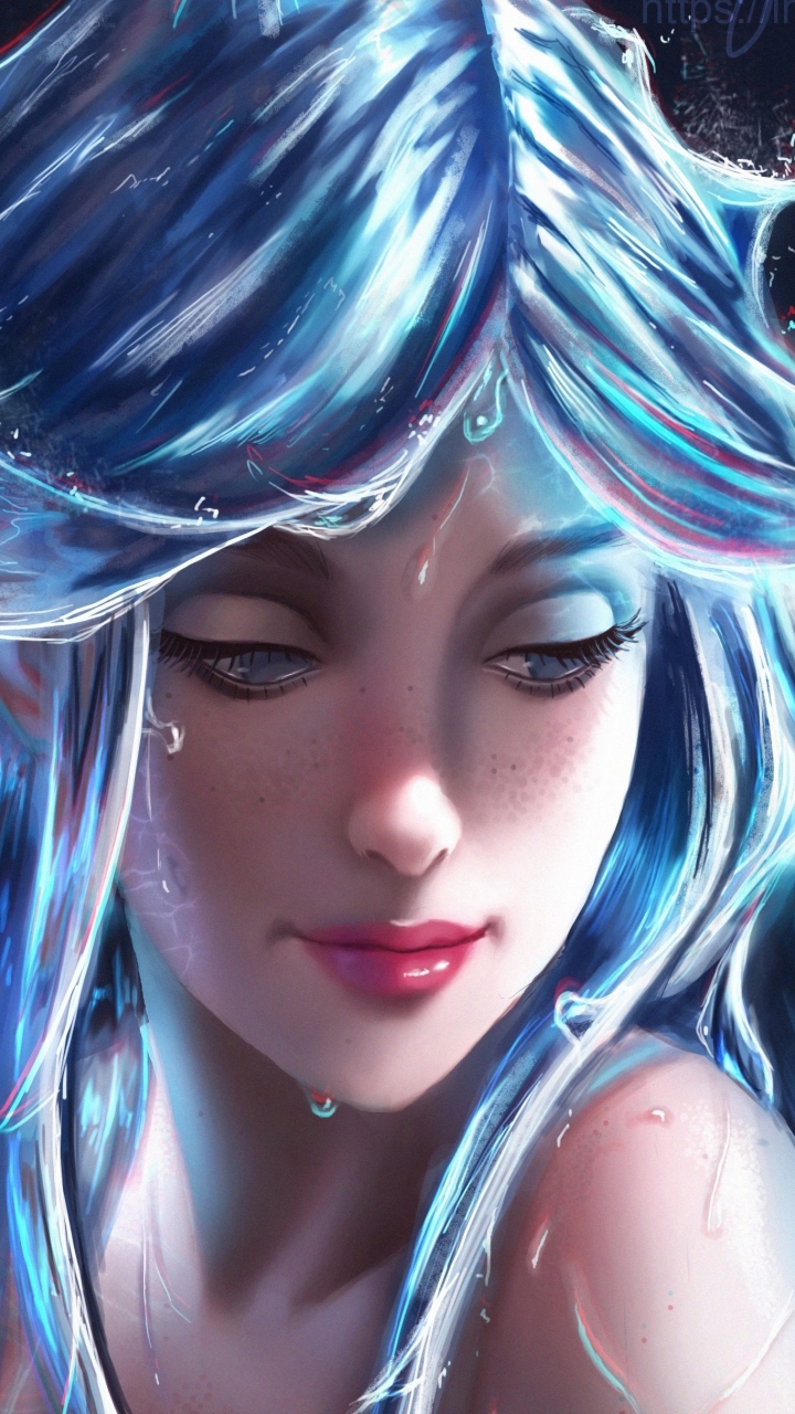 Download mobile wallpaper Fantasy, Women, Blue Eyes, Blue Hair for free.