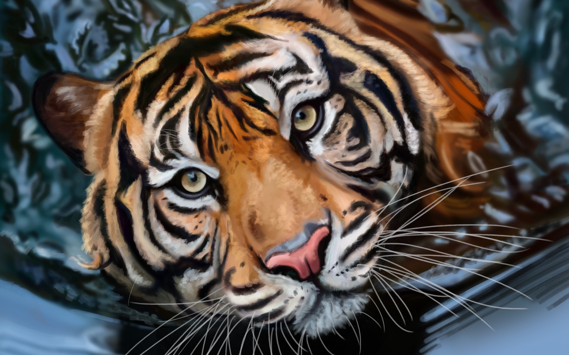 Download mobile wallpaper Cats, Close Up, Tiger, Animal, Painting, Face for free.