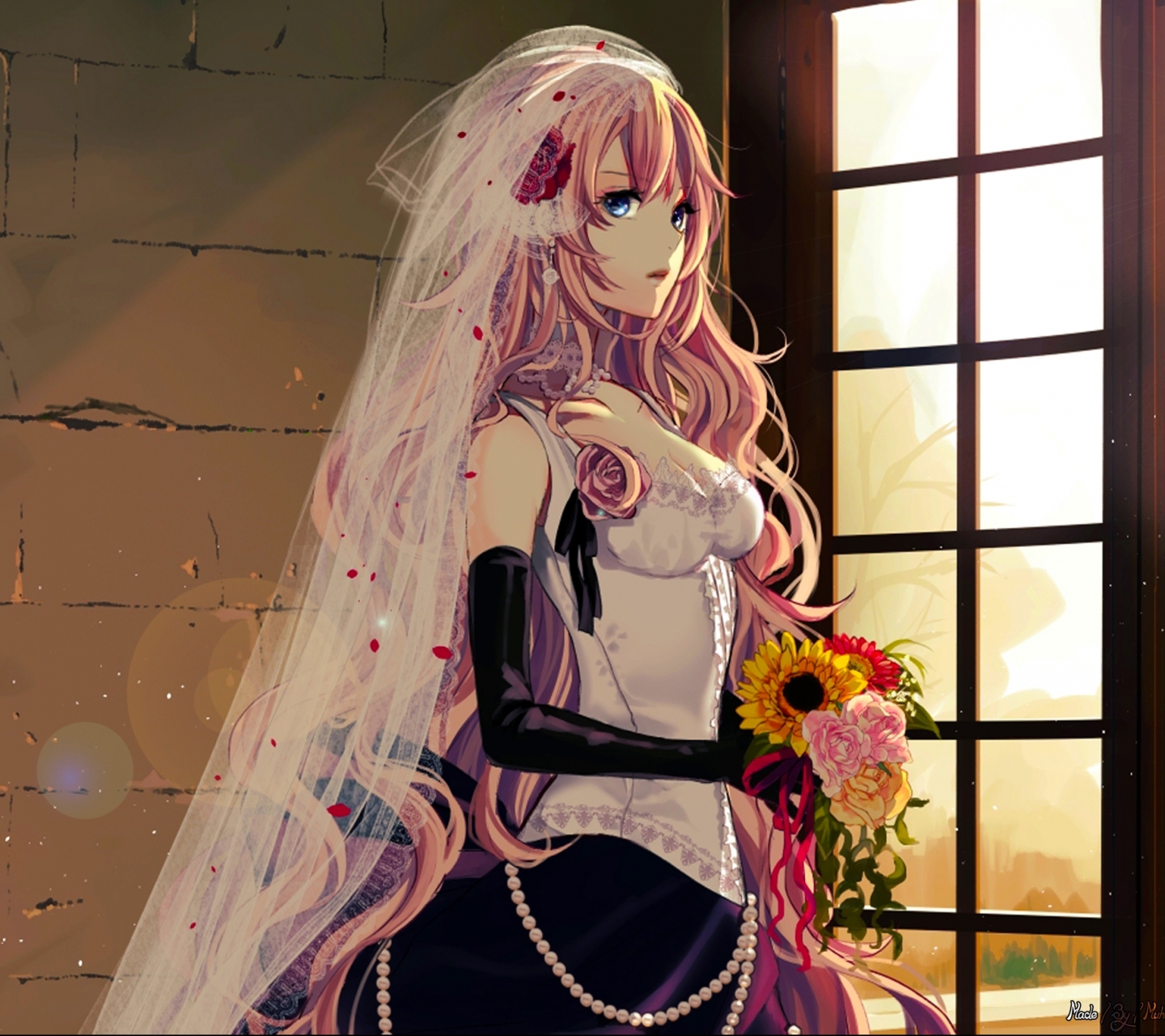 Download mobile wallpaper Anime, Flower, Vocaloid, Bride, Luka Megurine for free.