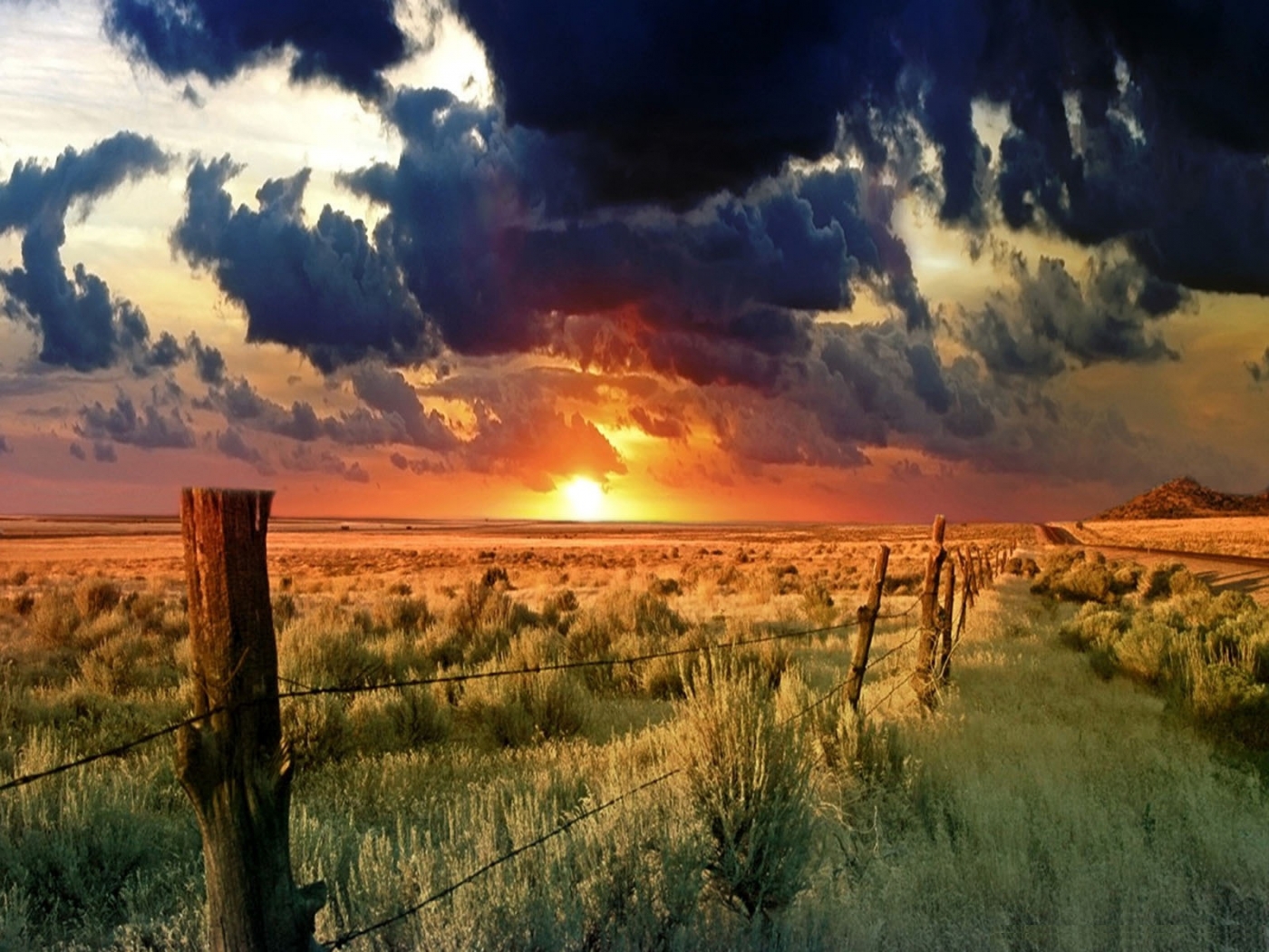Free download wallpaper Landscape, Sunset, Clouds, Fields on your PC desktop