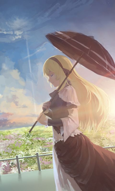 Download mobile wallpaper Anime, Umbrella, Blonde, Original for free.
