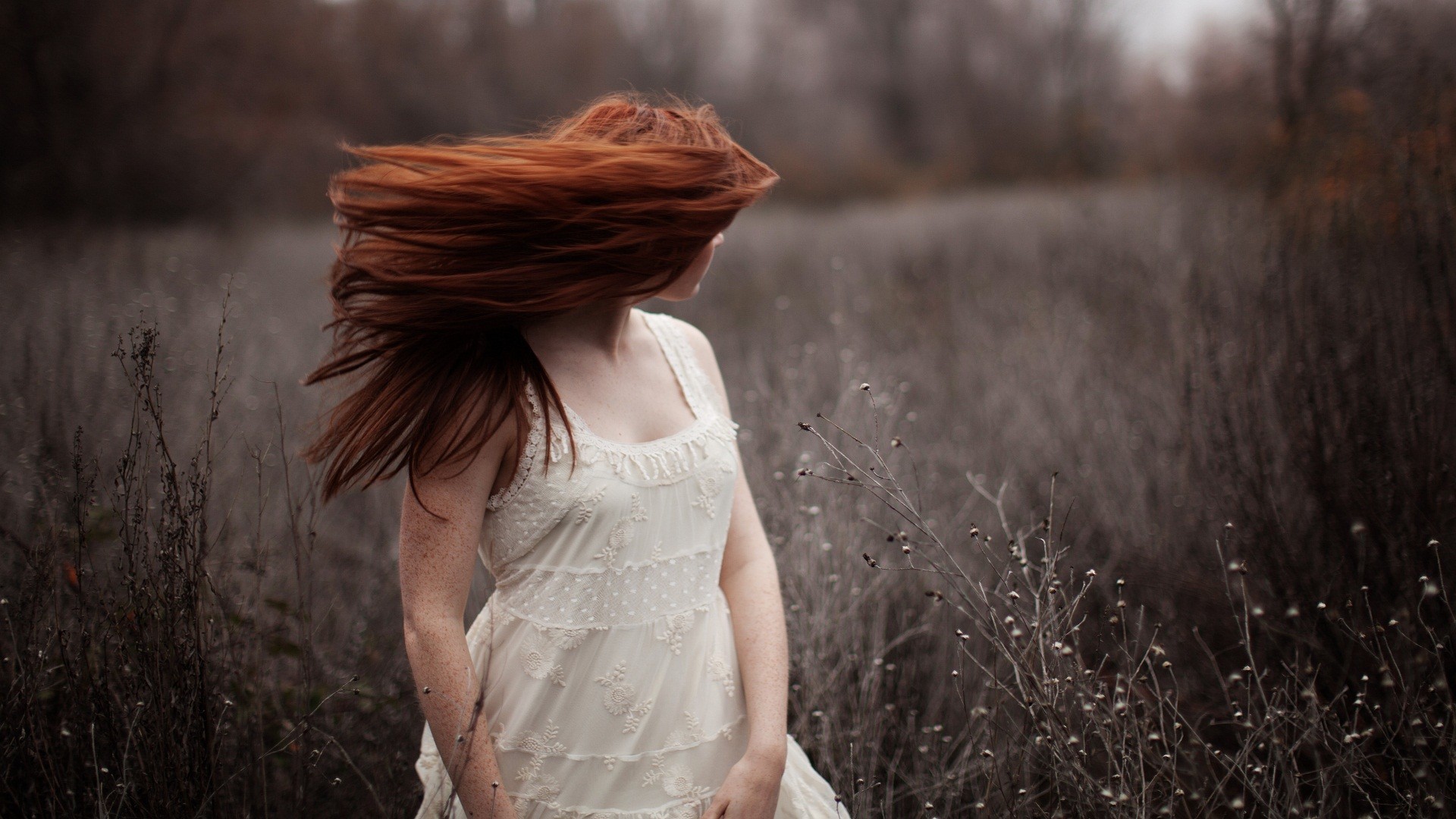 Download mobile wallpaper Hair, Women, Field, Dress, Photography, Redhead for free.