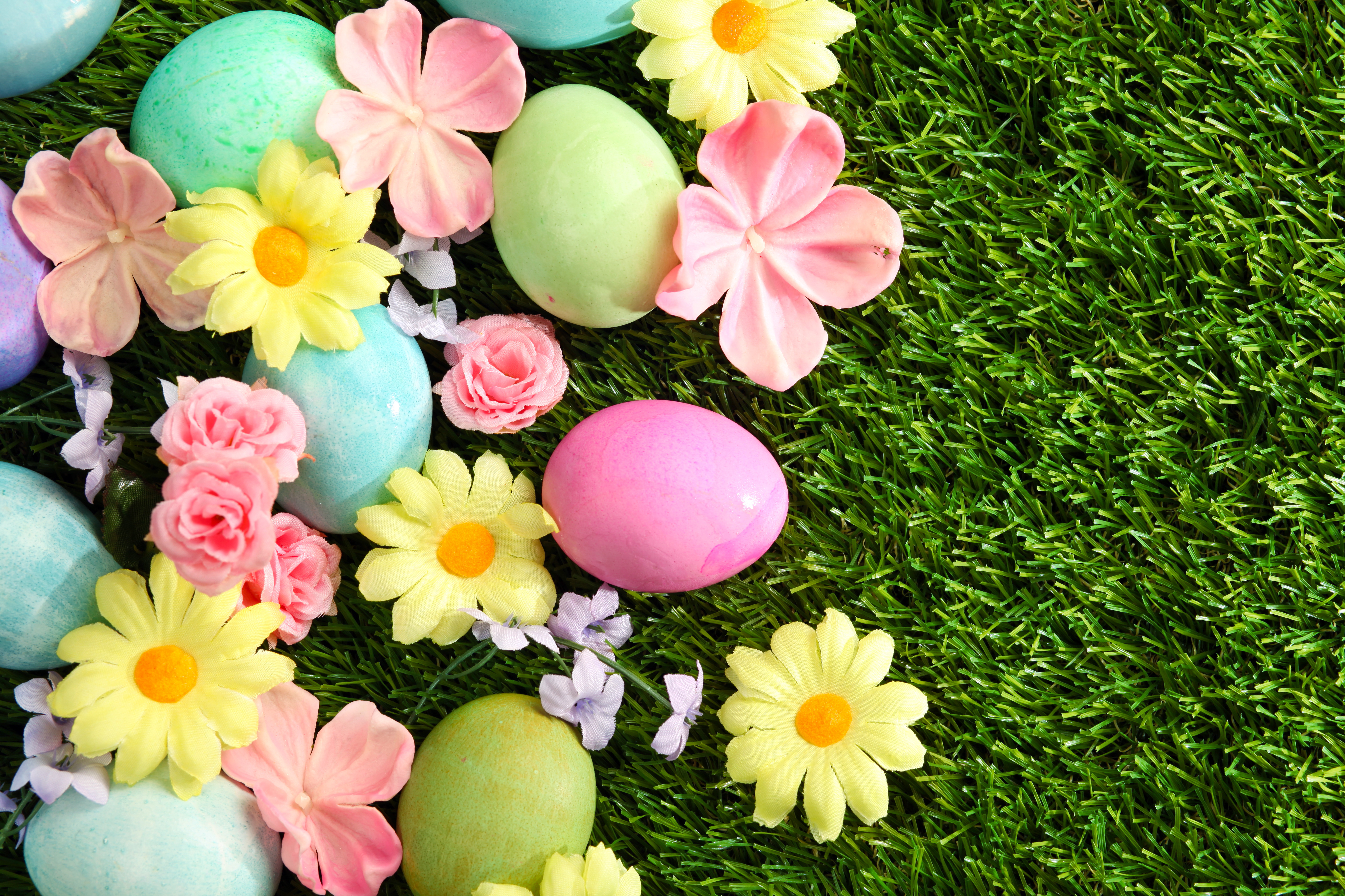 Download mobile wallpaper Grass, Easter, Flower, Holiday, Colorful, Pastel, Easter Egg for free.