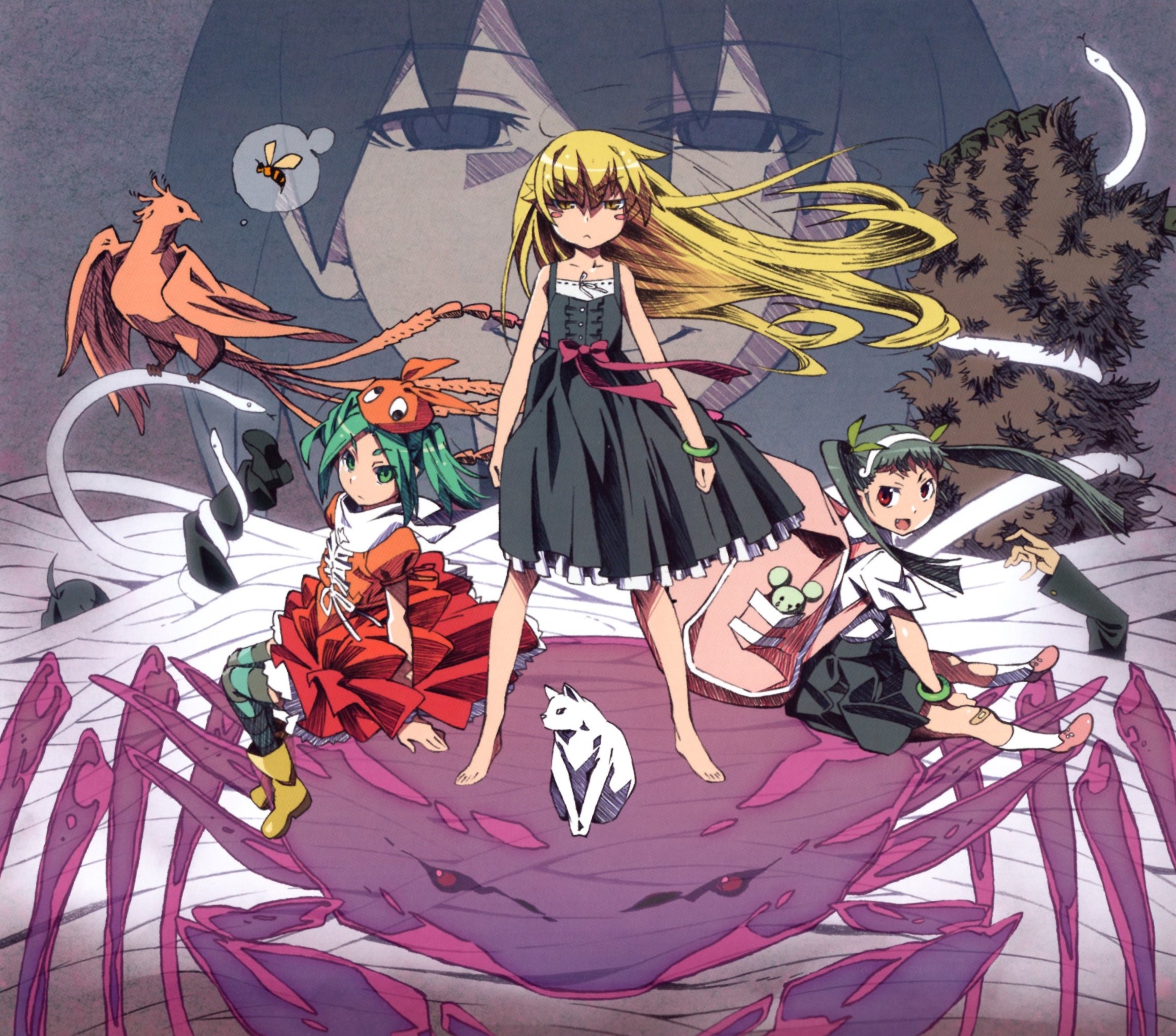 Descarga gratuita de fondo de pantalla para móvil de Animado, Monogatari (Serie), Mayoi Hachikuji, Shinobu Oshino, Yotsugi Ononoki, Ougi Oshino.
