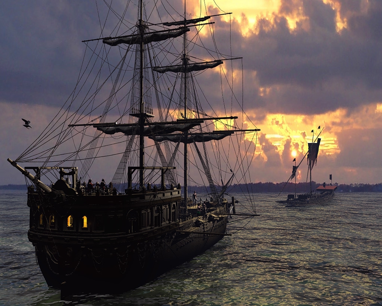 4190 скачать обои корабли, море, арт, транспорт, вода, небо - заставки и картинки бесплатно