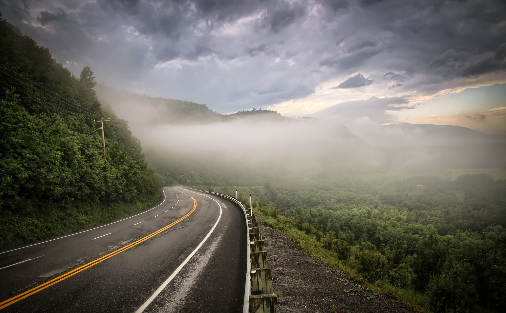 Free download wallpaper Landscape, Road, Fog, Man Made on your PC desktop