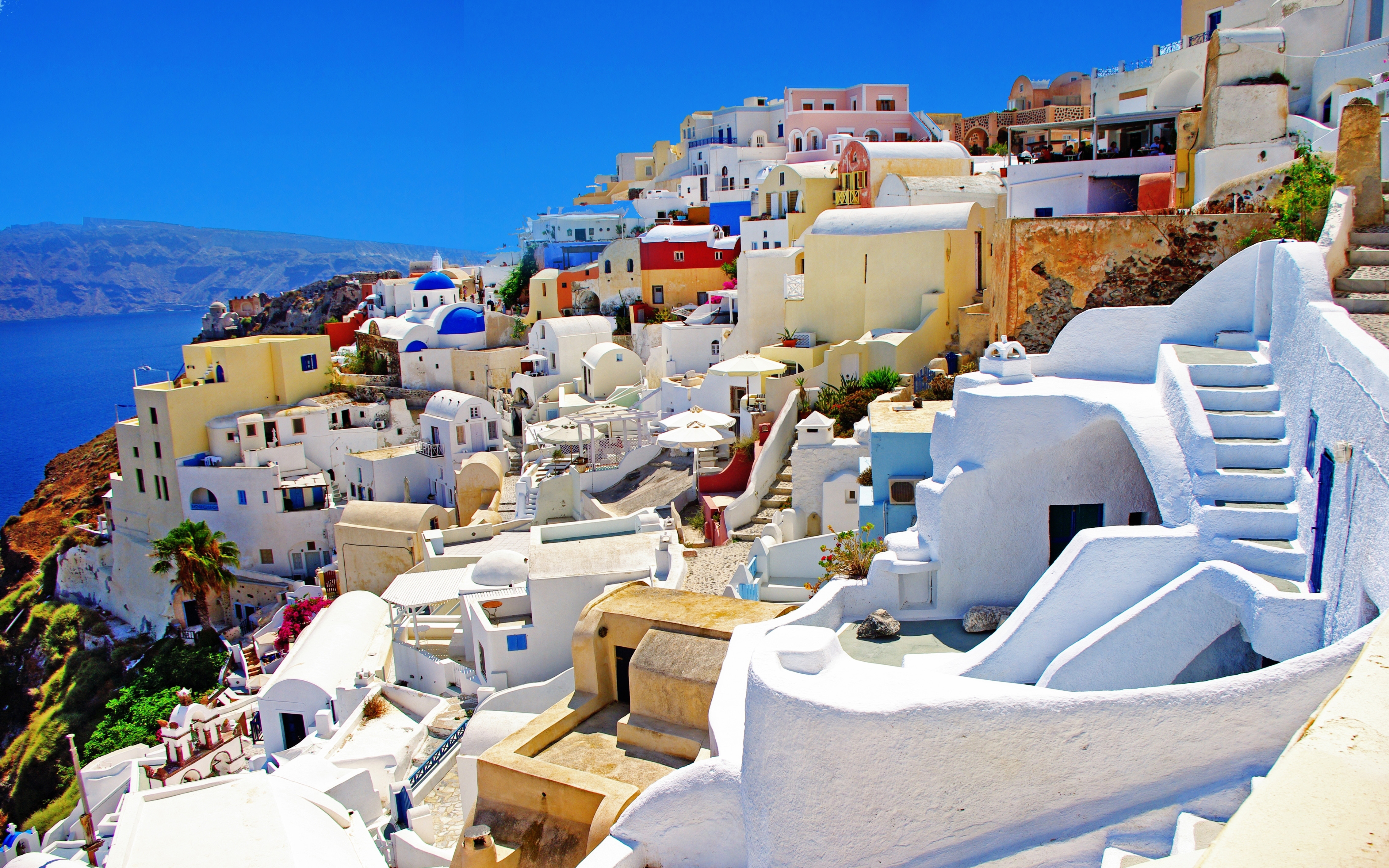 Download mobile wallpaper Architecture, Building, House, Greece, Santorini, Scenic, Man Made, Towns for free.