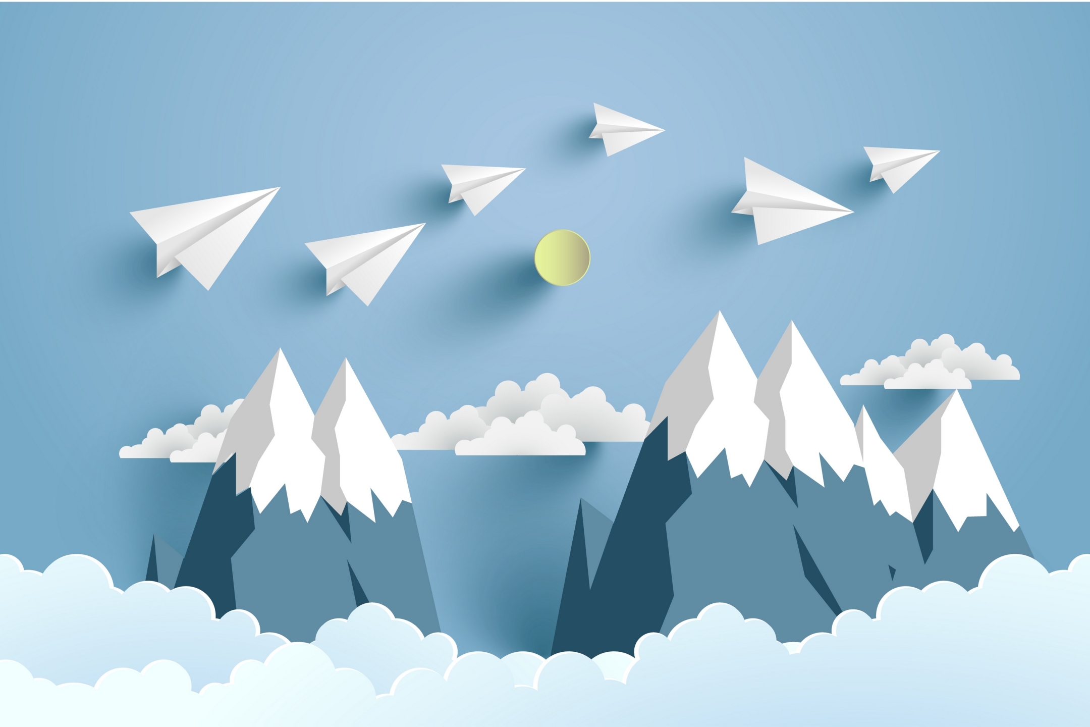 Laden Sie das Berg, Wolke, Papierflieger, Sonne, Künstlerisch-Bild kostenlos auf Ihren PC-Desktop herunter