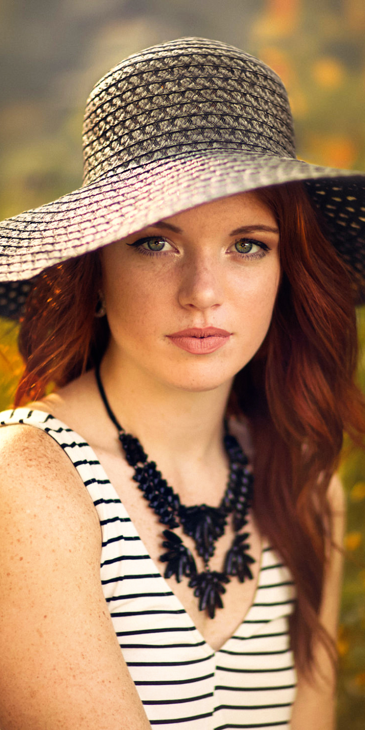 Download mobile wallpaper Redhead, Hat, Model, Women, Necklace for free.