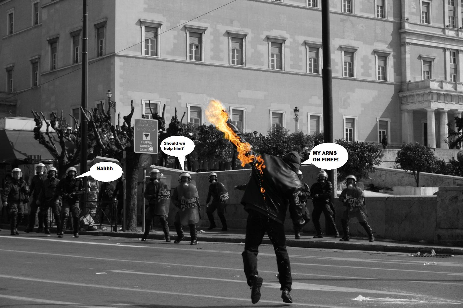 Download mobile wallpaper Fire, Police, Humor, Anarchy, Sadic for free.
