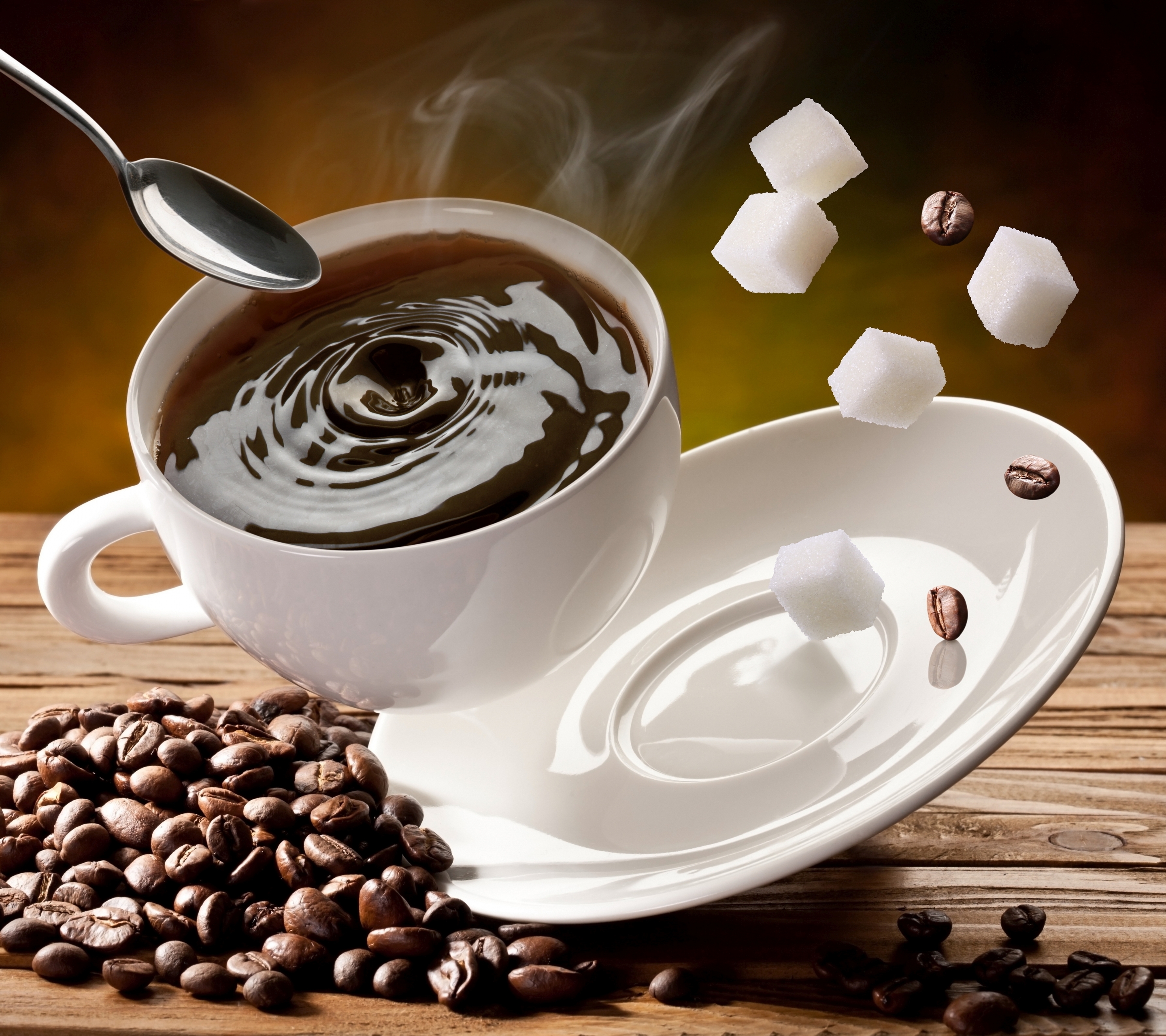 Download mobile wallpaper Food, Coffee, Cup, Coffee Beans, Spoon, Sugar for free.