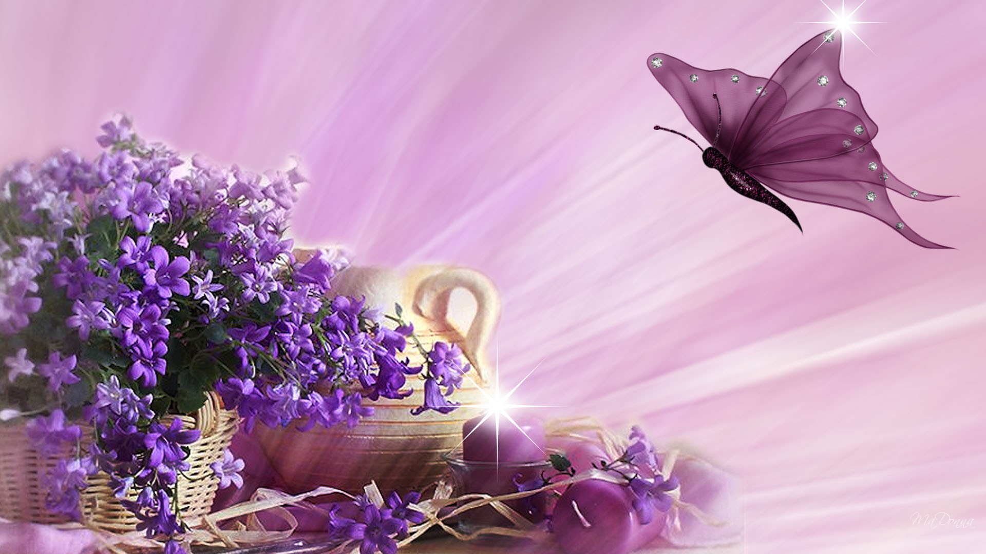 Download mobile wallpaper Still Life, Flower, Butterfly, Artistic, Purple Flower for free.