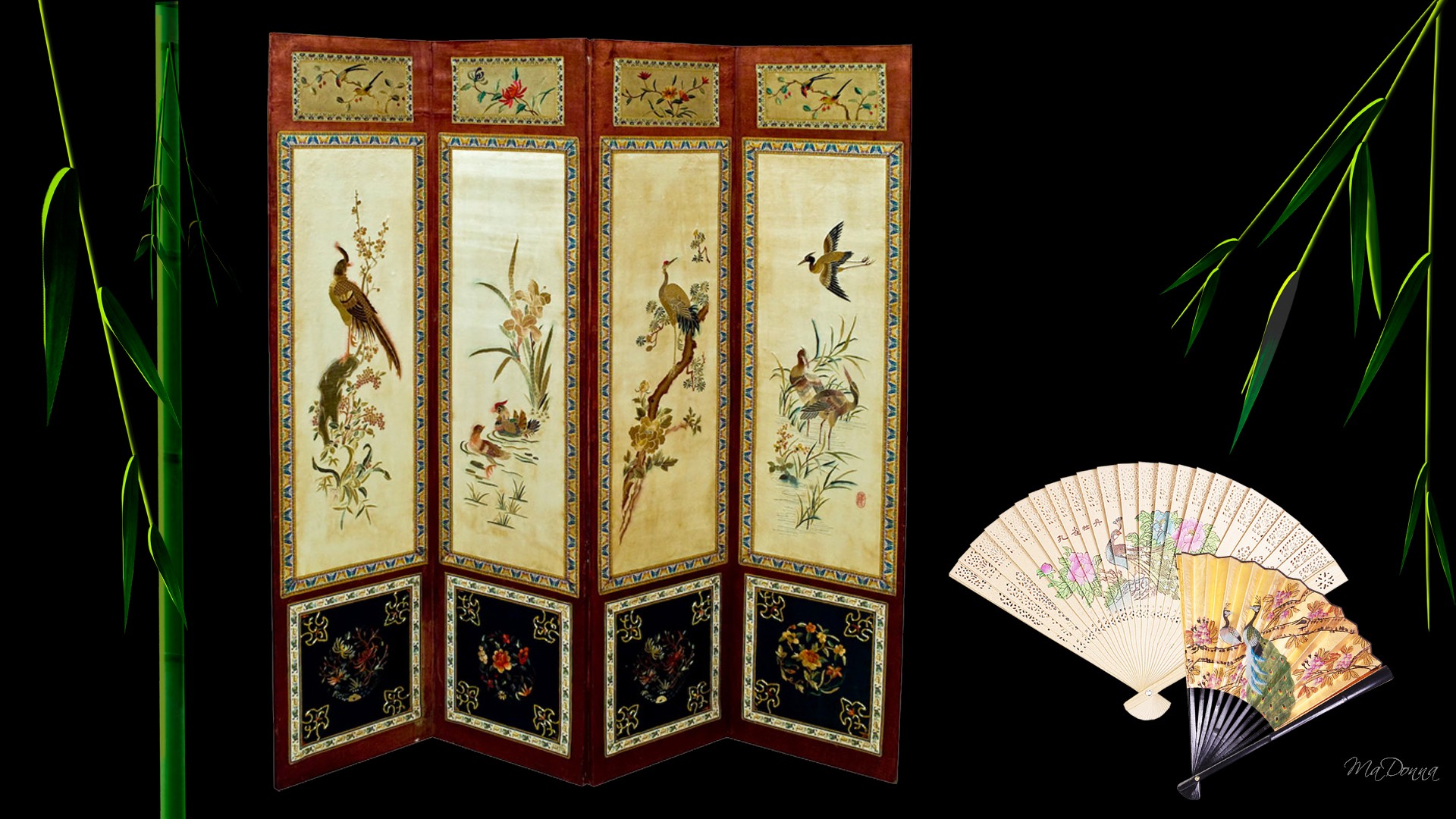 Handy-Wallpaper Vogel, Orientalisch, Fan, Künstlerisch kostenlos herunterladen.