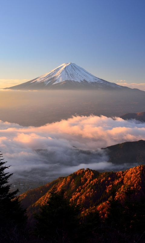 Download mobile wallpaper Landscape, Sunrise, Earth, Morning, Japan, Volcano, Mount Fuji, Volcanoes, Stratovolcano for free.