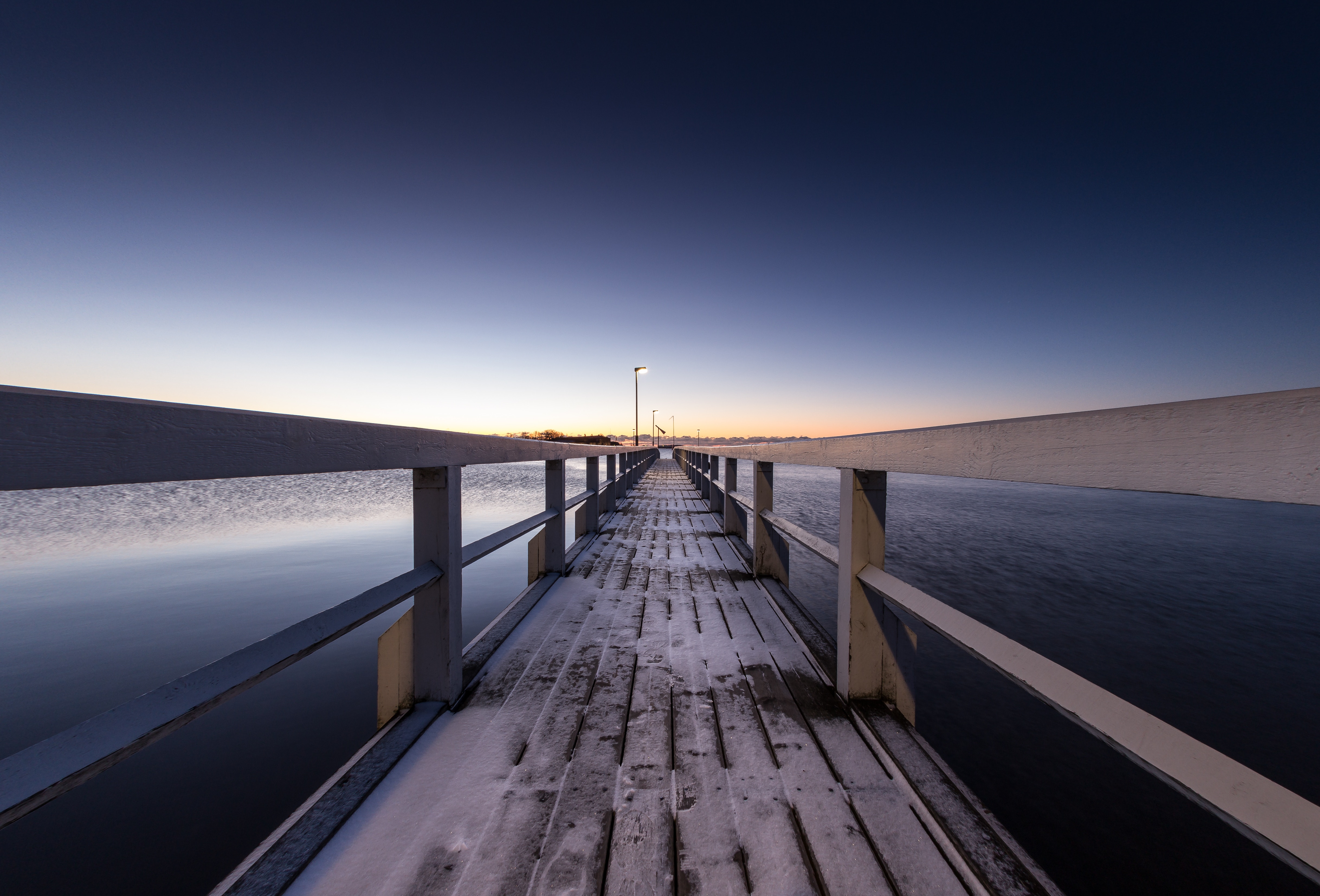 finland, helsinki, nature, sunset, snow, pier, bridge