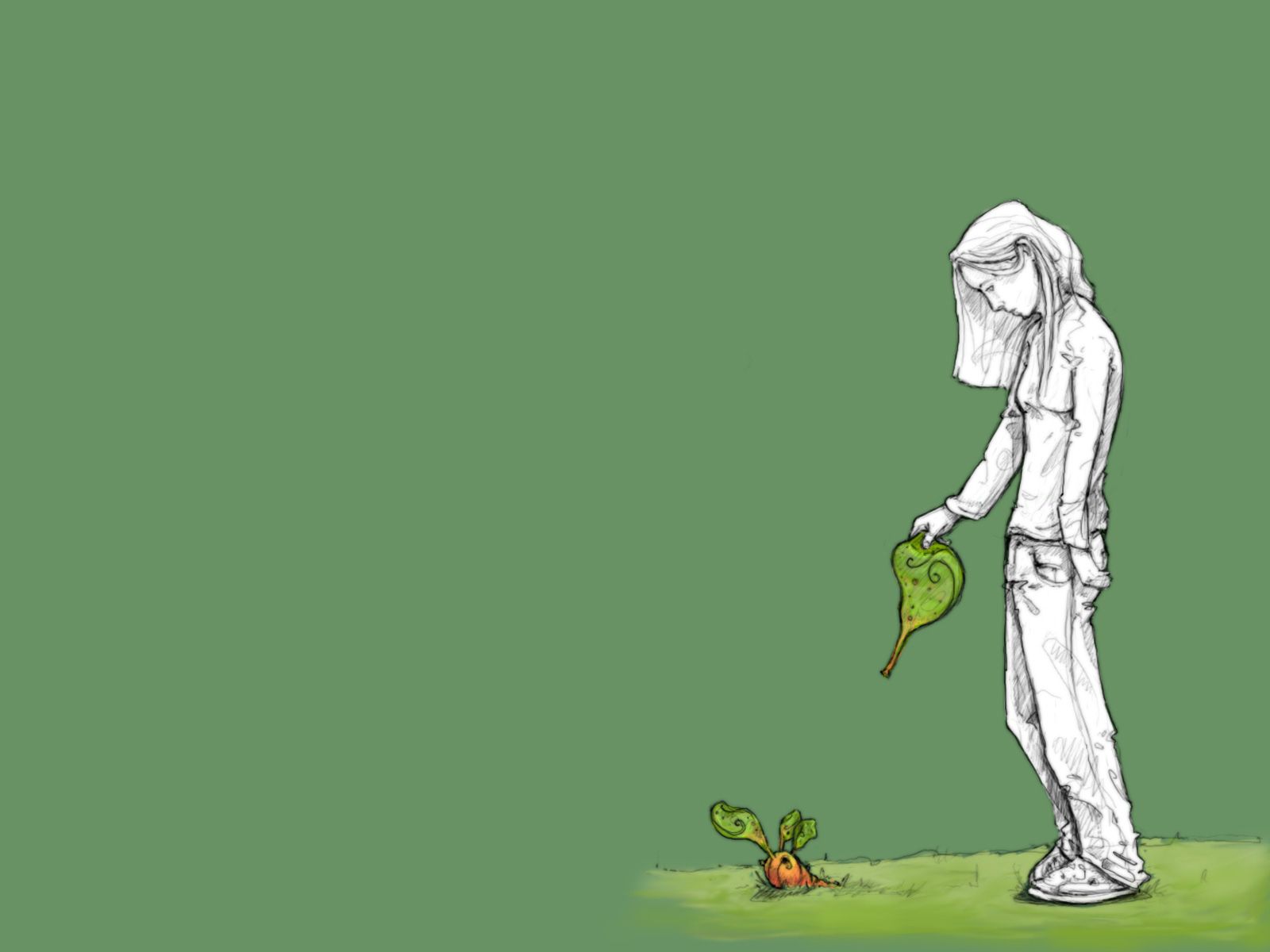 Free download wallpaper Grass, Loneliness, Sorrow, Sadness, Girl, Vector on your PC desktop