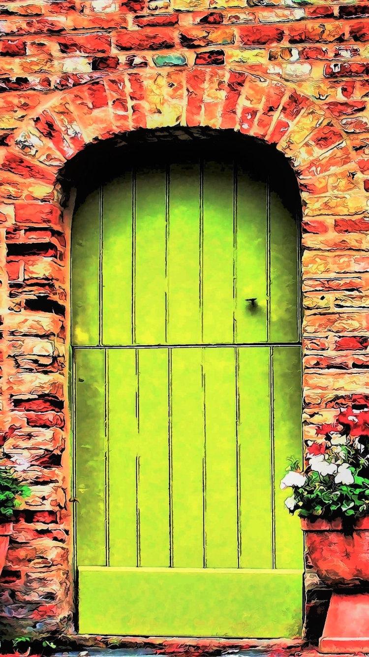 Download mobile wallpaper Plant, Tree, House, Colors, Colorful, Door, Brick, Man Made for free.