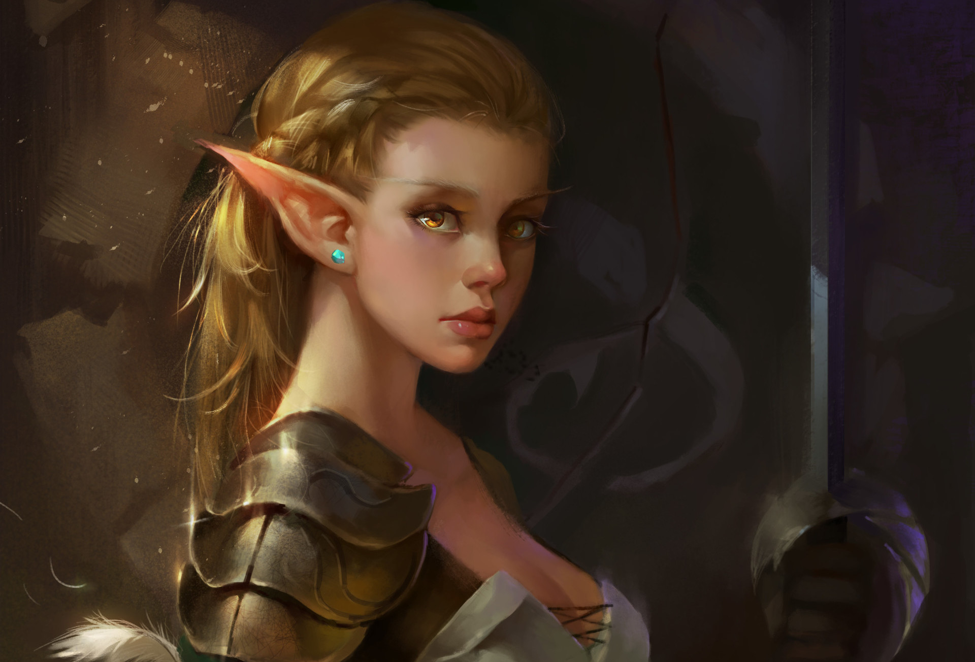 Download mobile wallpaper Fantasy, Blonde, Elf, Yellow Eyes, Sword, Pointed Ears, Women Warrior, Woman Warrior for free.