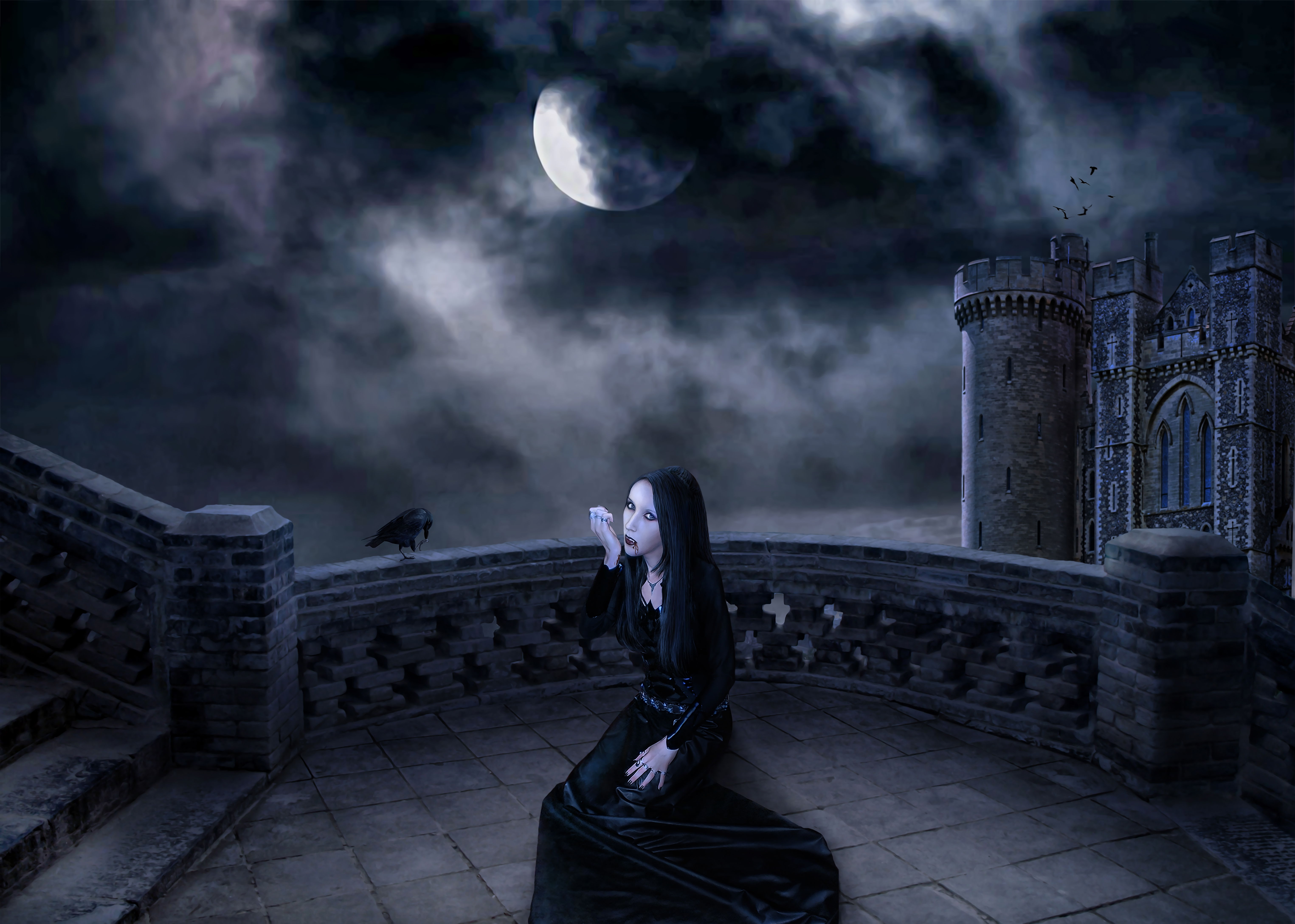 Free download wallpaper Fantasy, Gothic, Moon, Dark, Raven, Women on your PC desktop